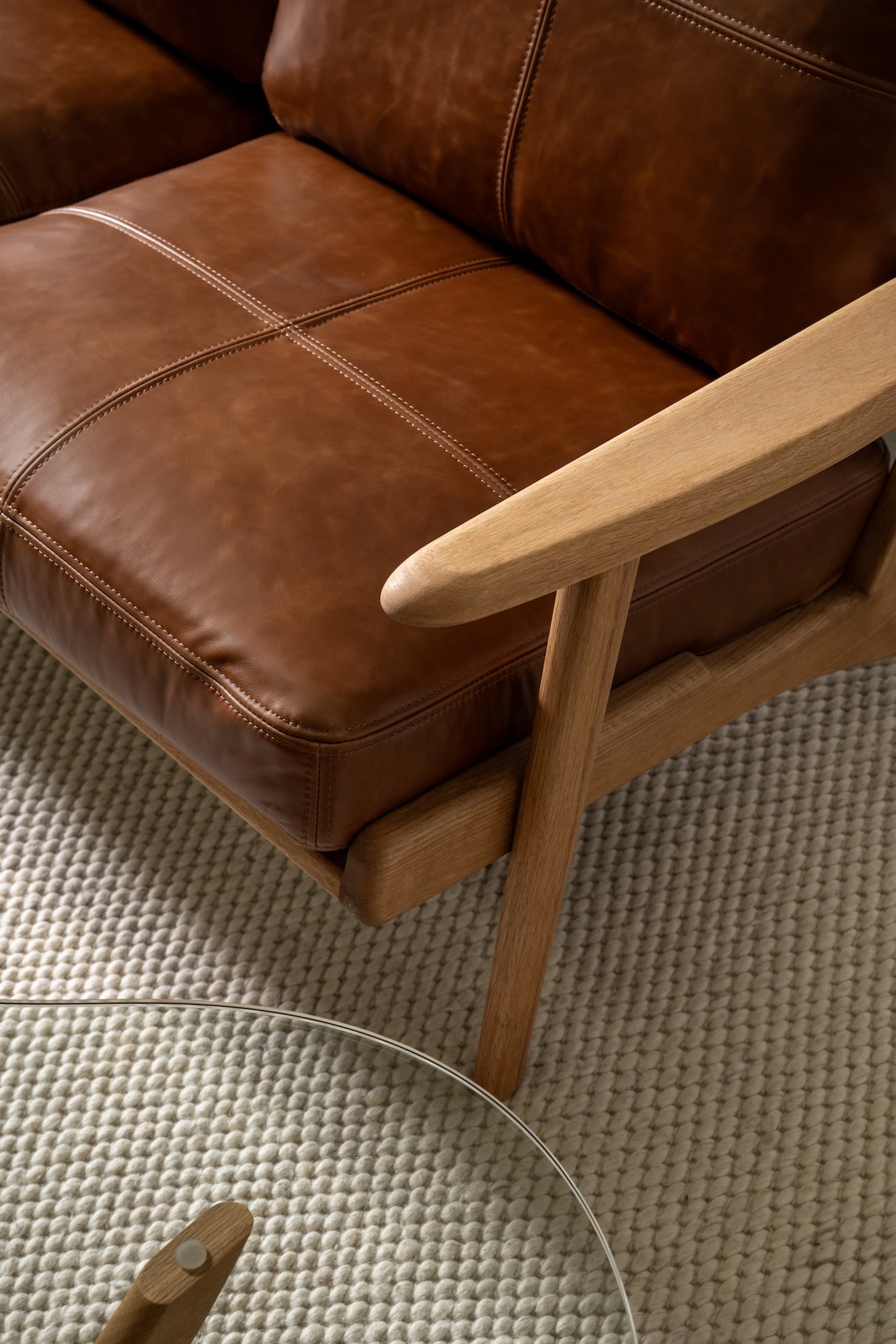 Map 2 Seat Sofa Oak Frame Brown Leather