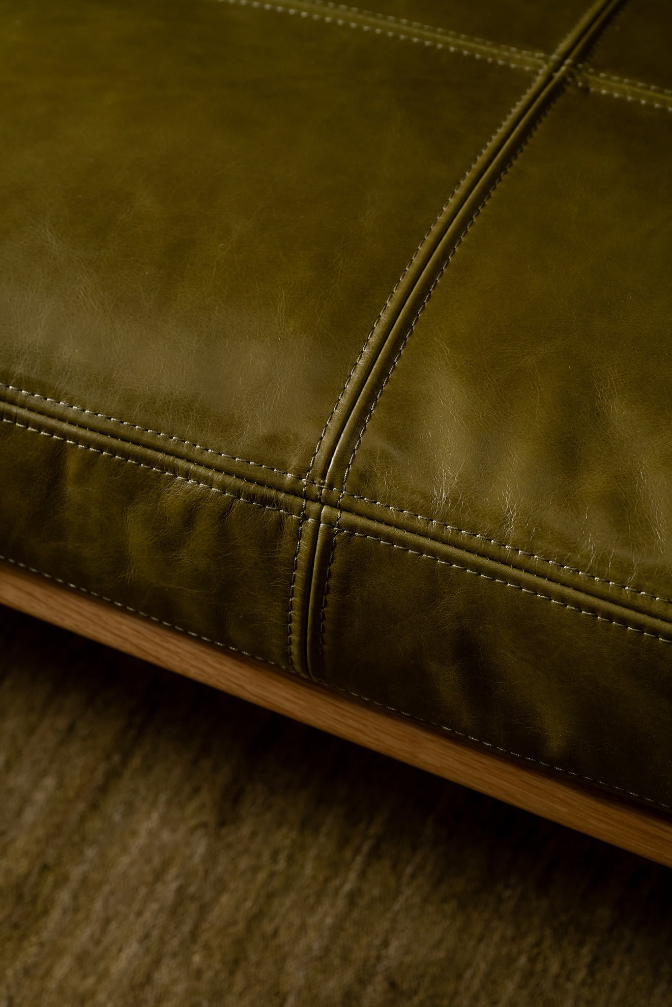 Map 2 Seat Sofa Oak Frame Green Leather