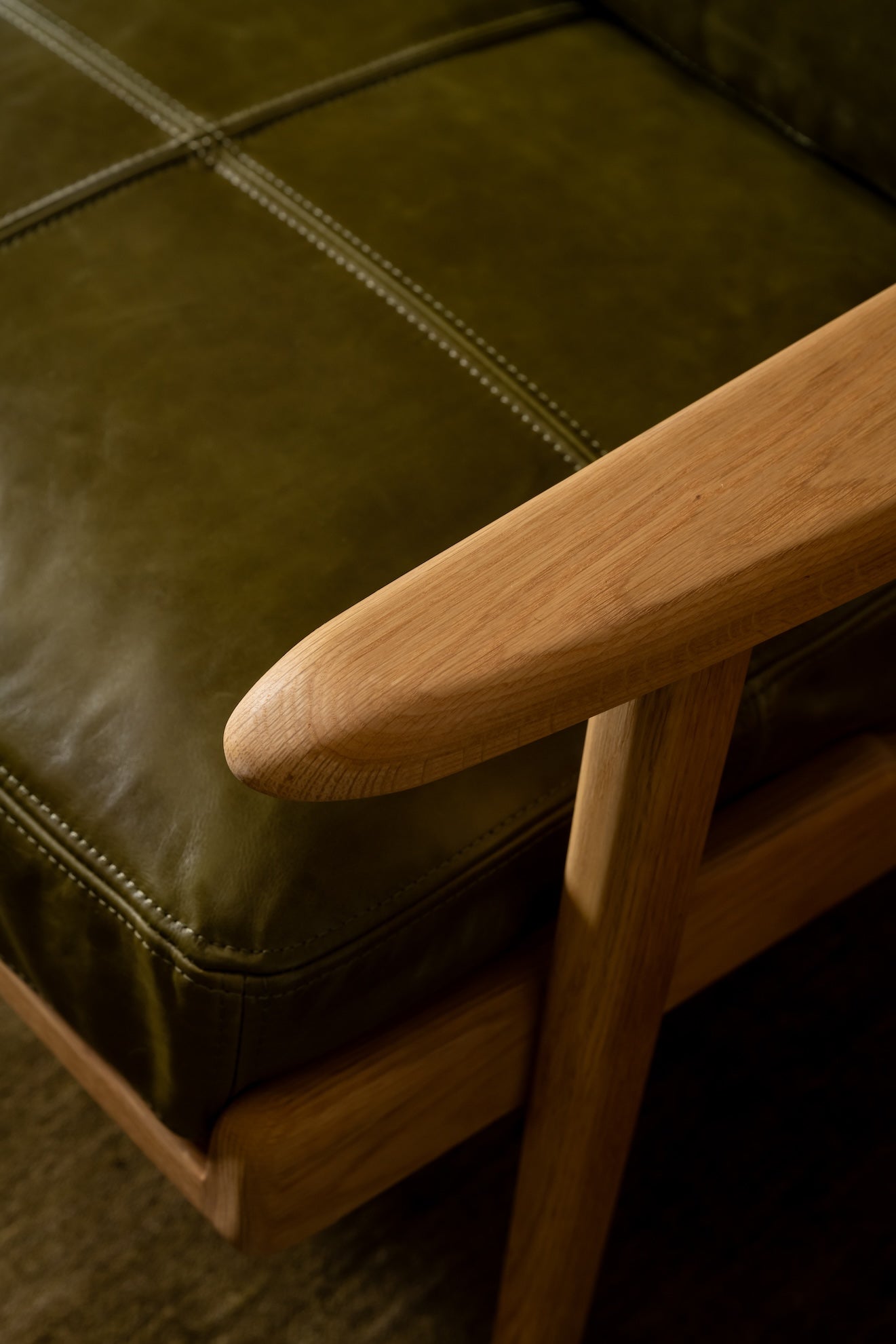 Map 2 Seat Sofa Oak Frame Green Leather