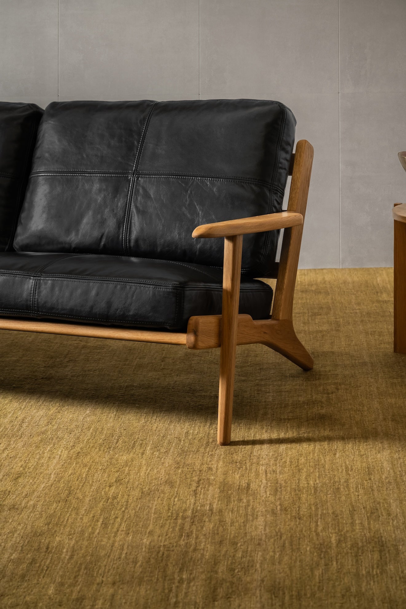 Map 3 Seat Sofa Walnut Frame Black Leather