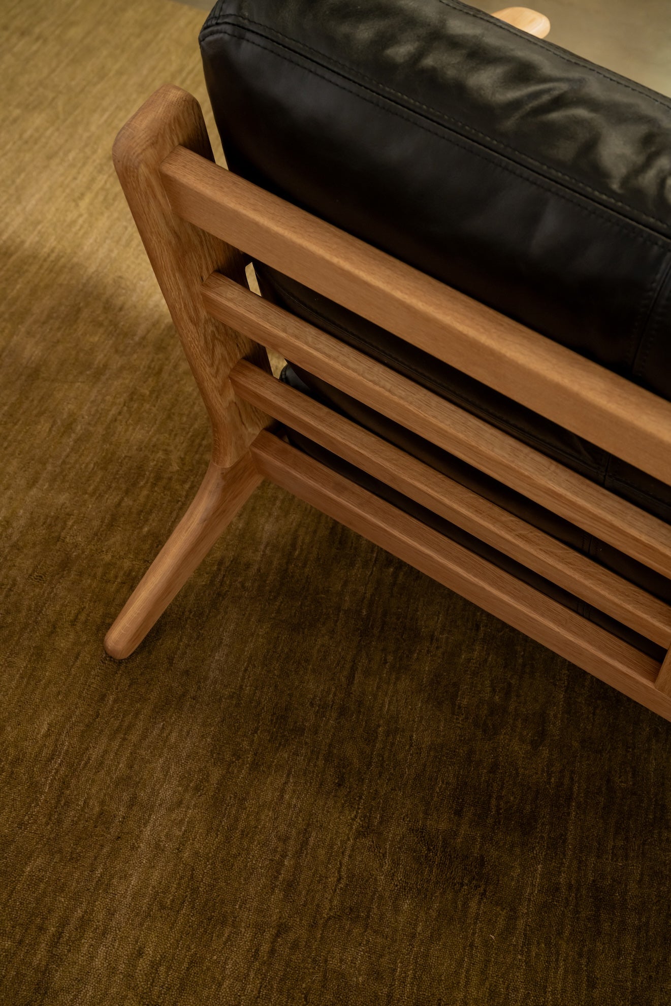 Map 3 Seat Sofa Oak Frame Black Leather