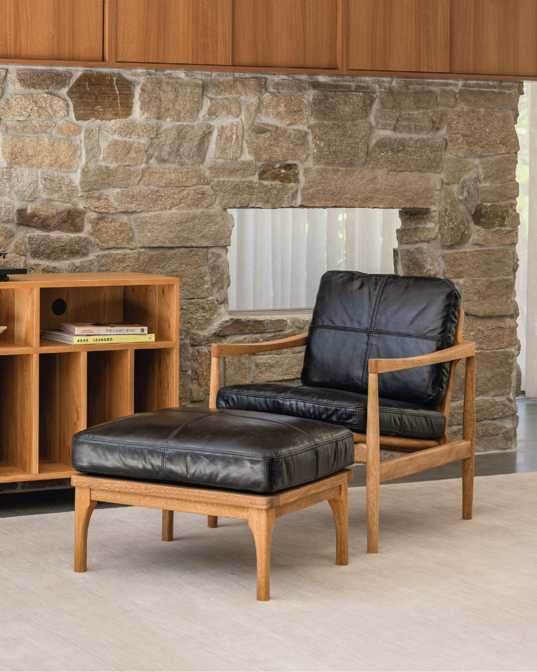 Den Footstool - Walnut & Leather