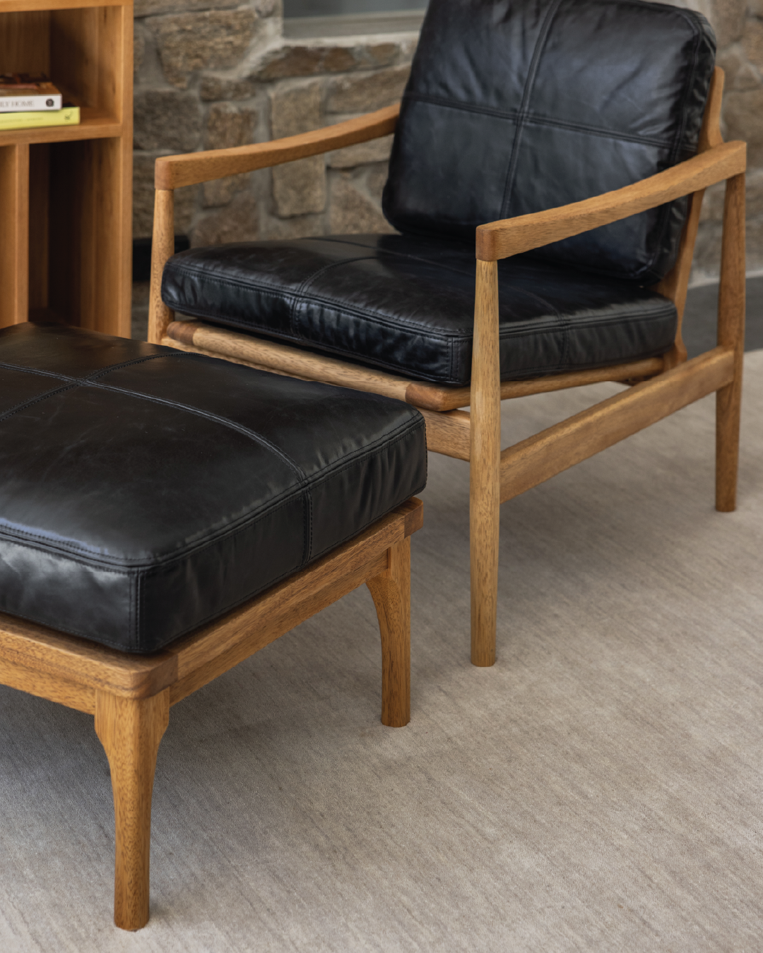 Den Footstool - Walnut & Leather