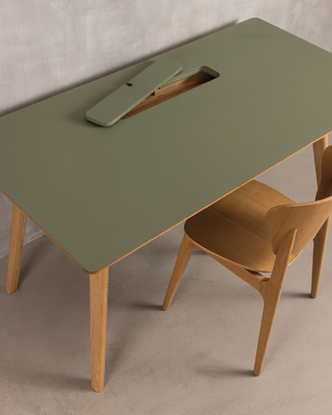 FIKA Oak Office Desk Olive Linoleum