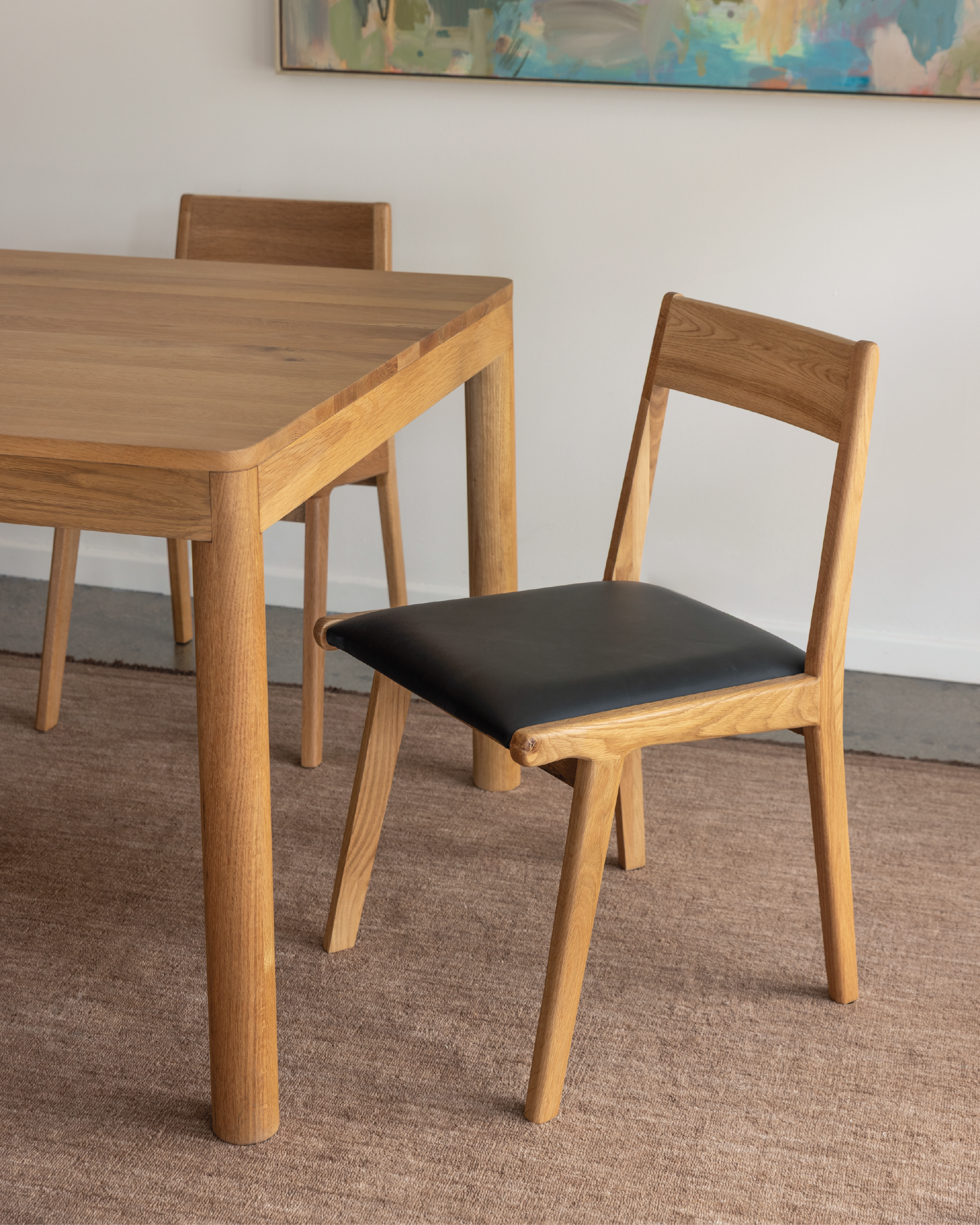 Forest 01 Black Authentic Leather Oak Dining Chair