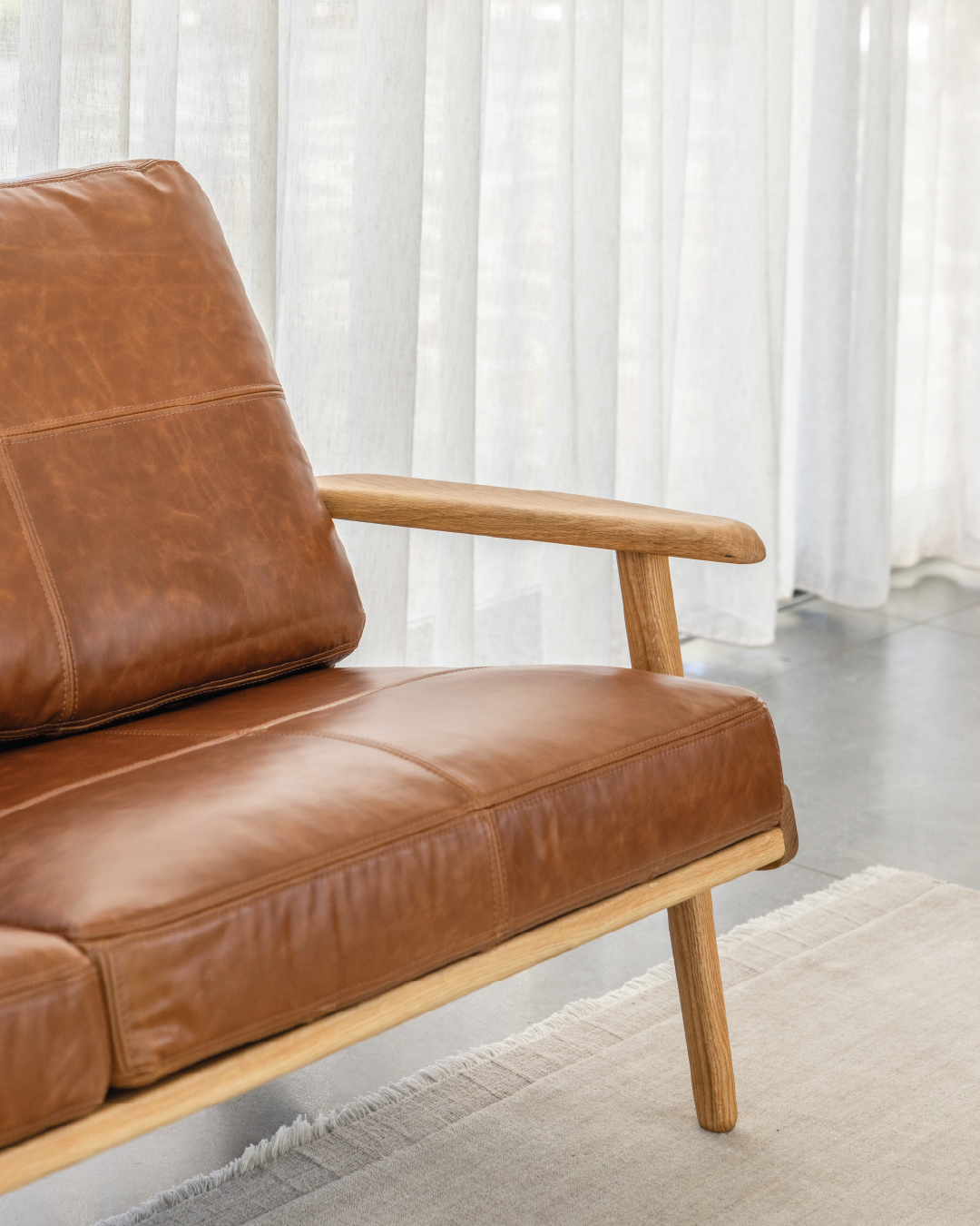 Map 3 Seat Sofa - Oak & Leather