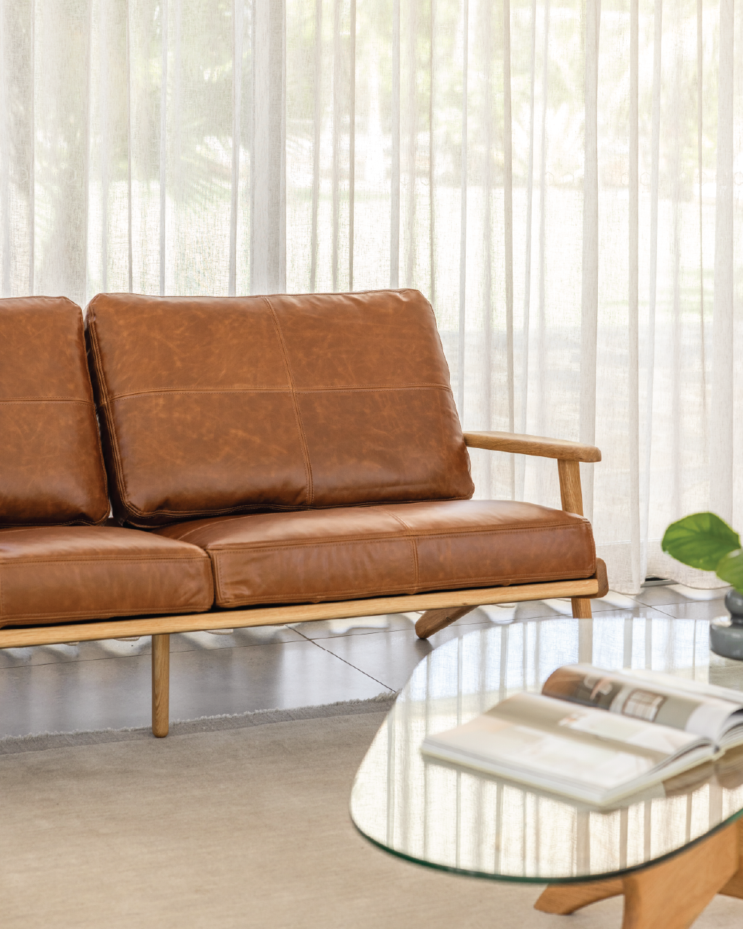 Map 3 Seat Sofa - Oak & Leather