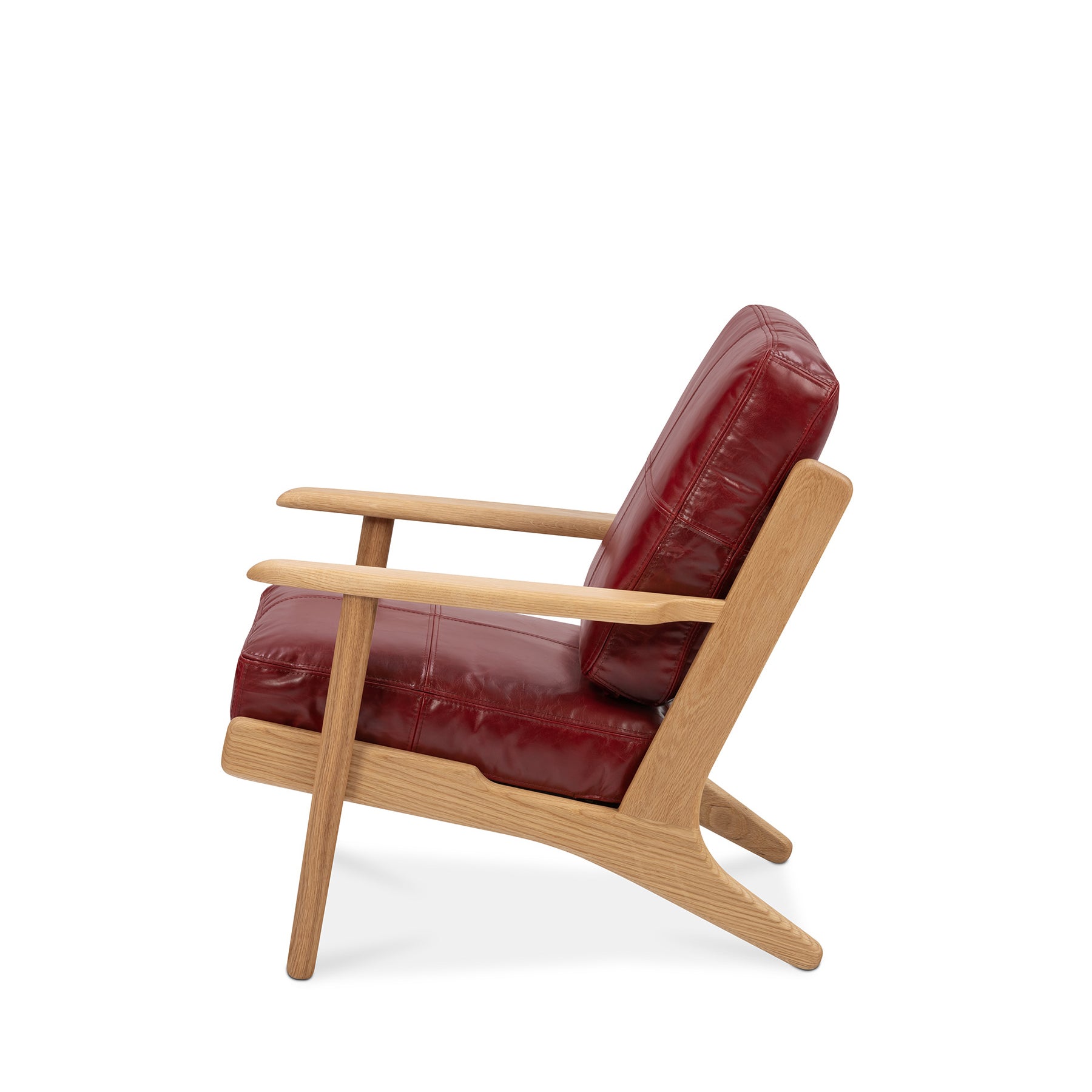 Map Armchair Oak Frame Red Leather
