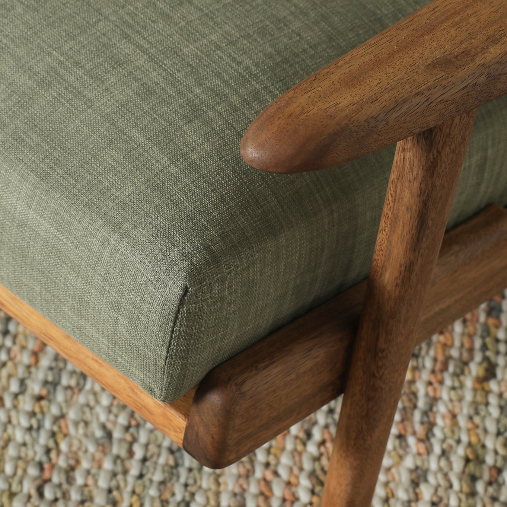 Map 3 Seat Sofa Walnut Frame Sage Green Fabric