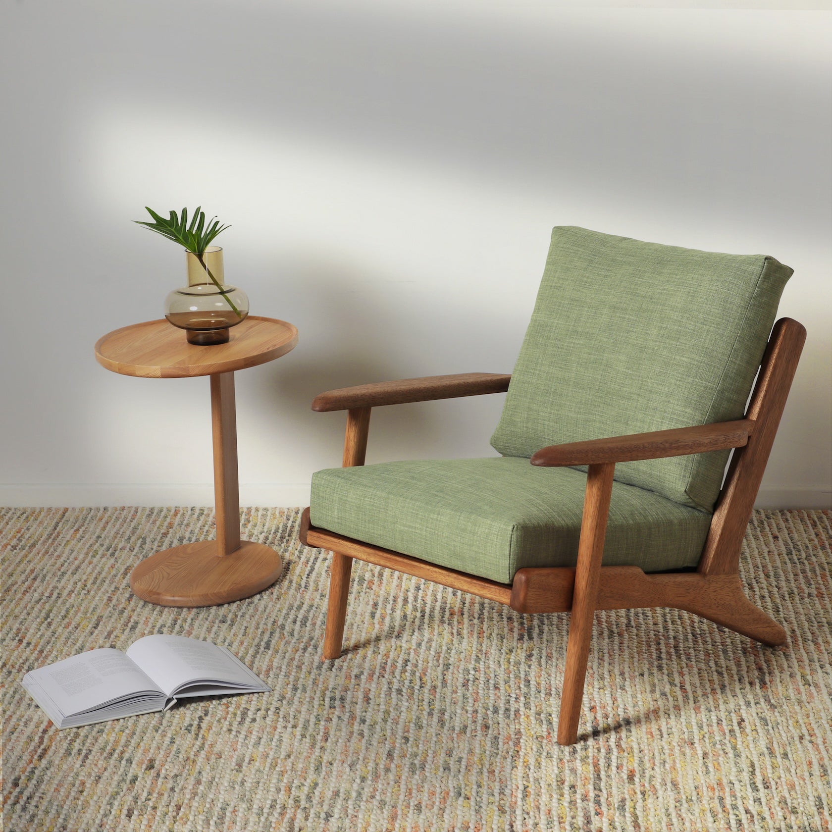 Map Armchair Walnut Frame Sage Green Fabric