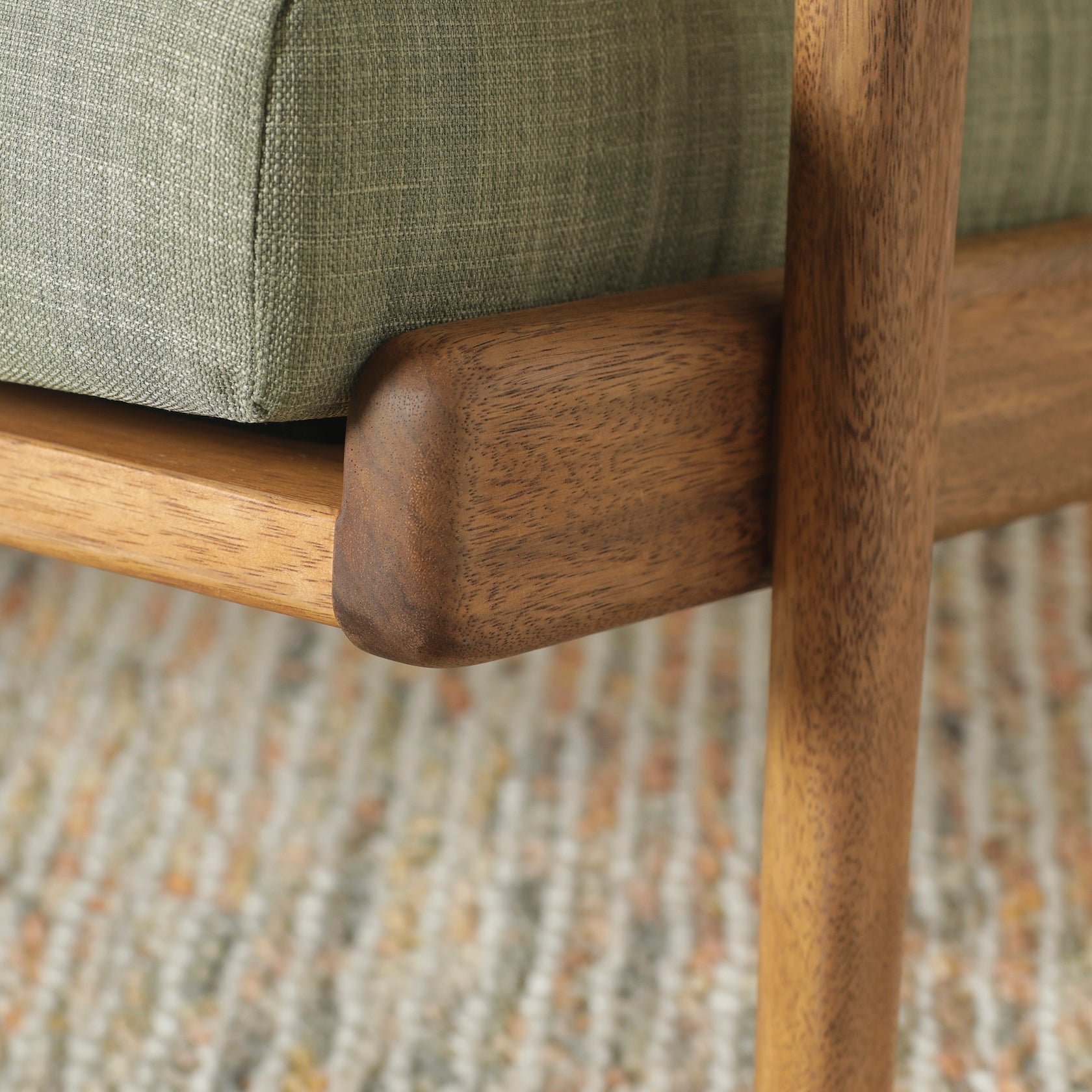 Map Armchair Walnut Frame Sage Green Fabric