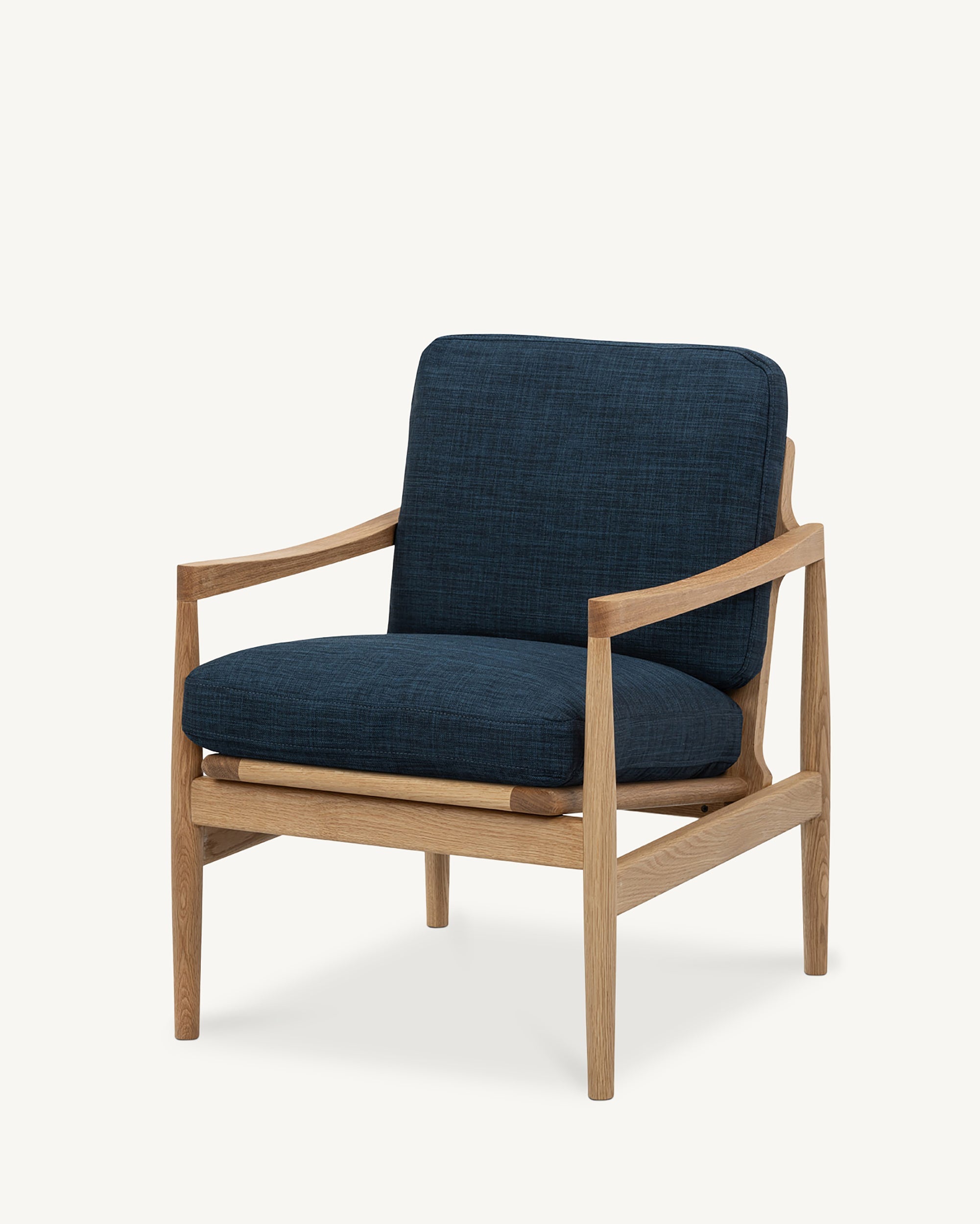 Den Armchair Oak Frame Royal Blue Fabric