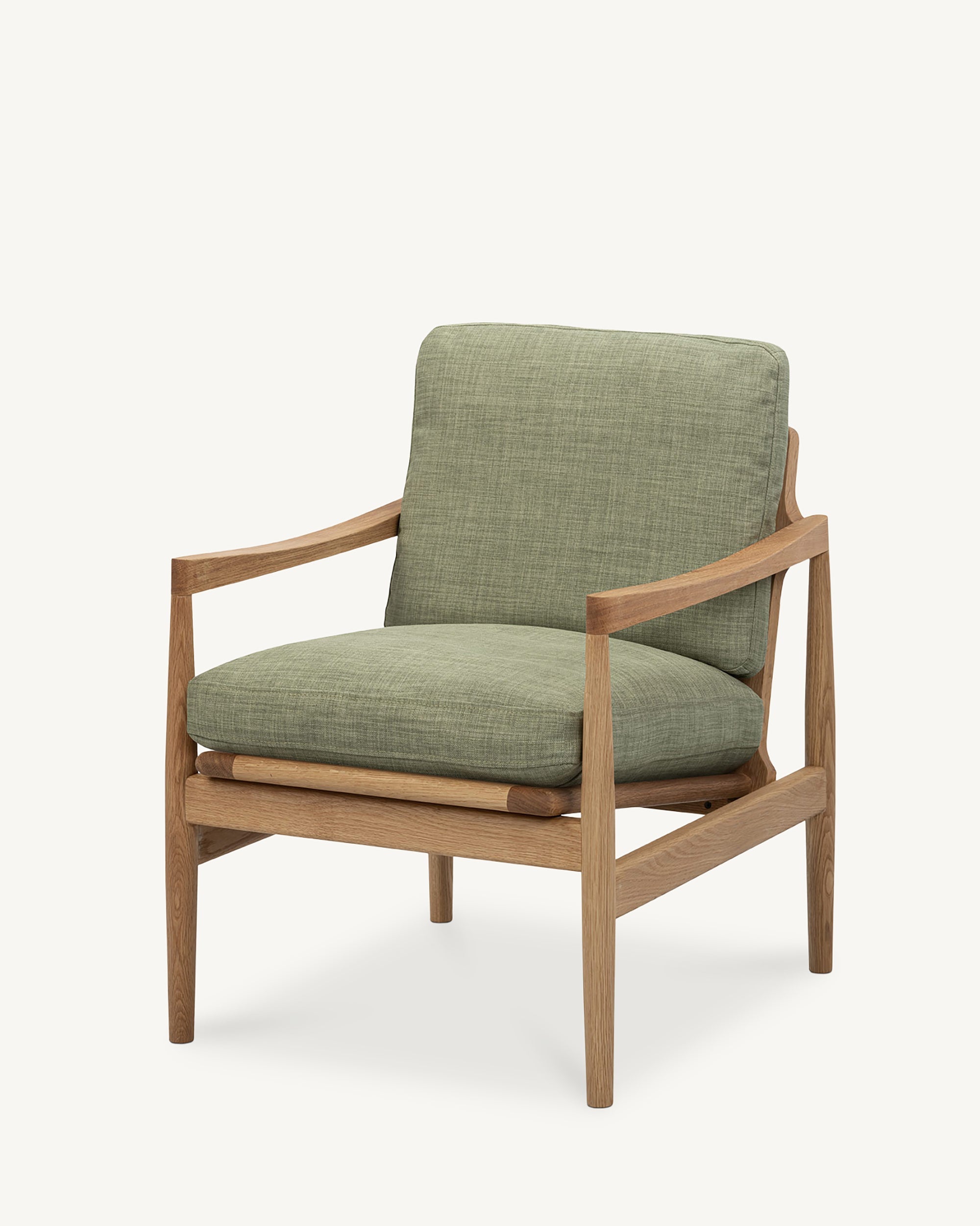 Den Armchair Oak Frame Sage Green Fabric