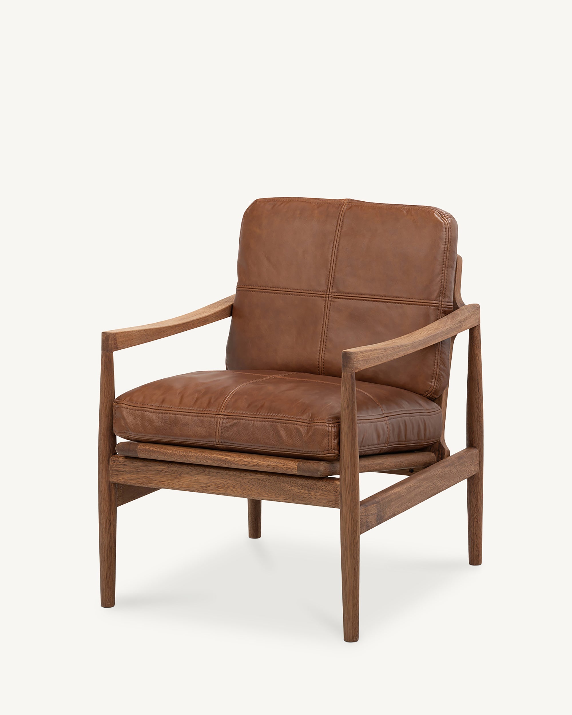 Den Armchair Walnut Frame Brown Leather