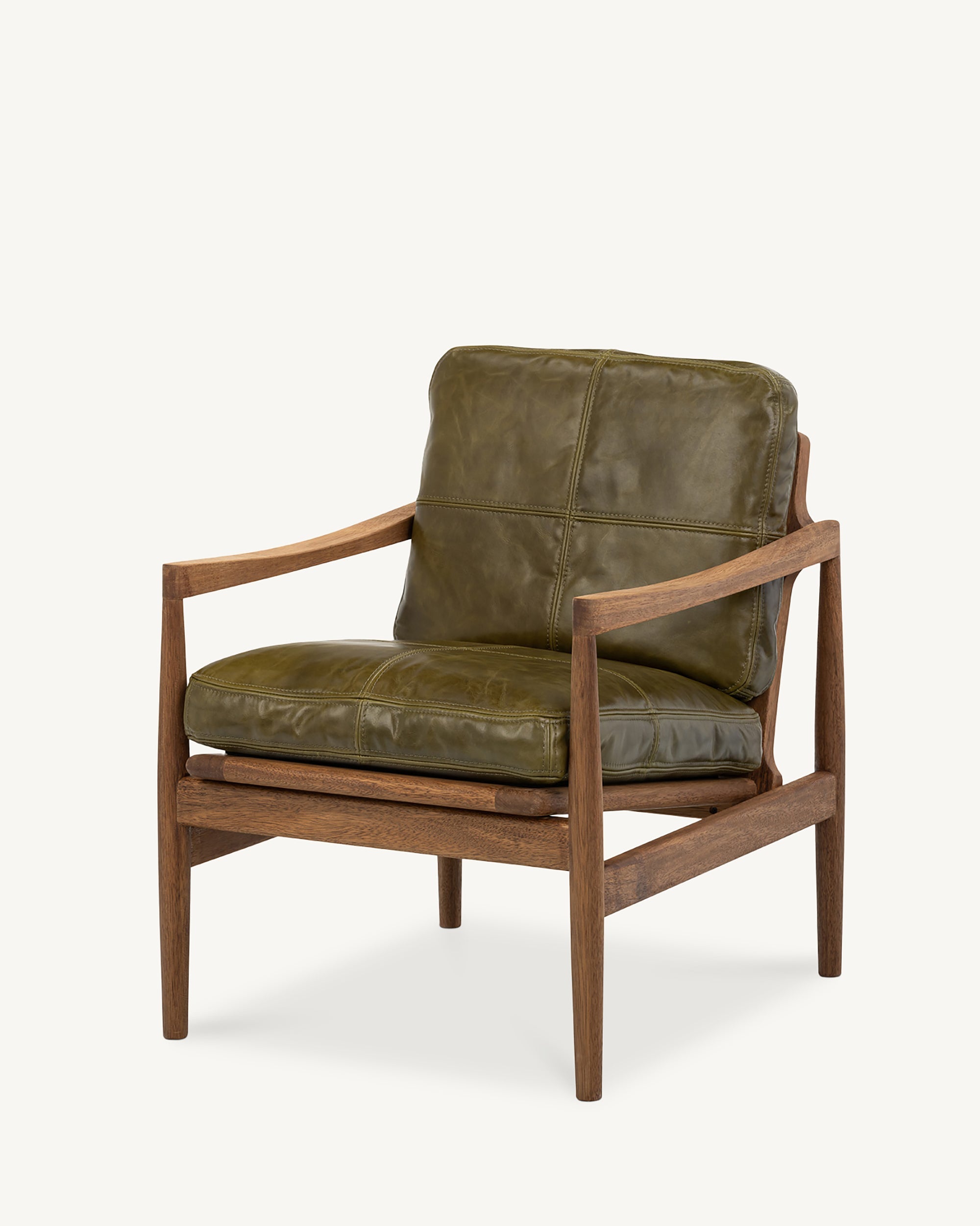 Den Armchair Walnut Frame Green Leather