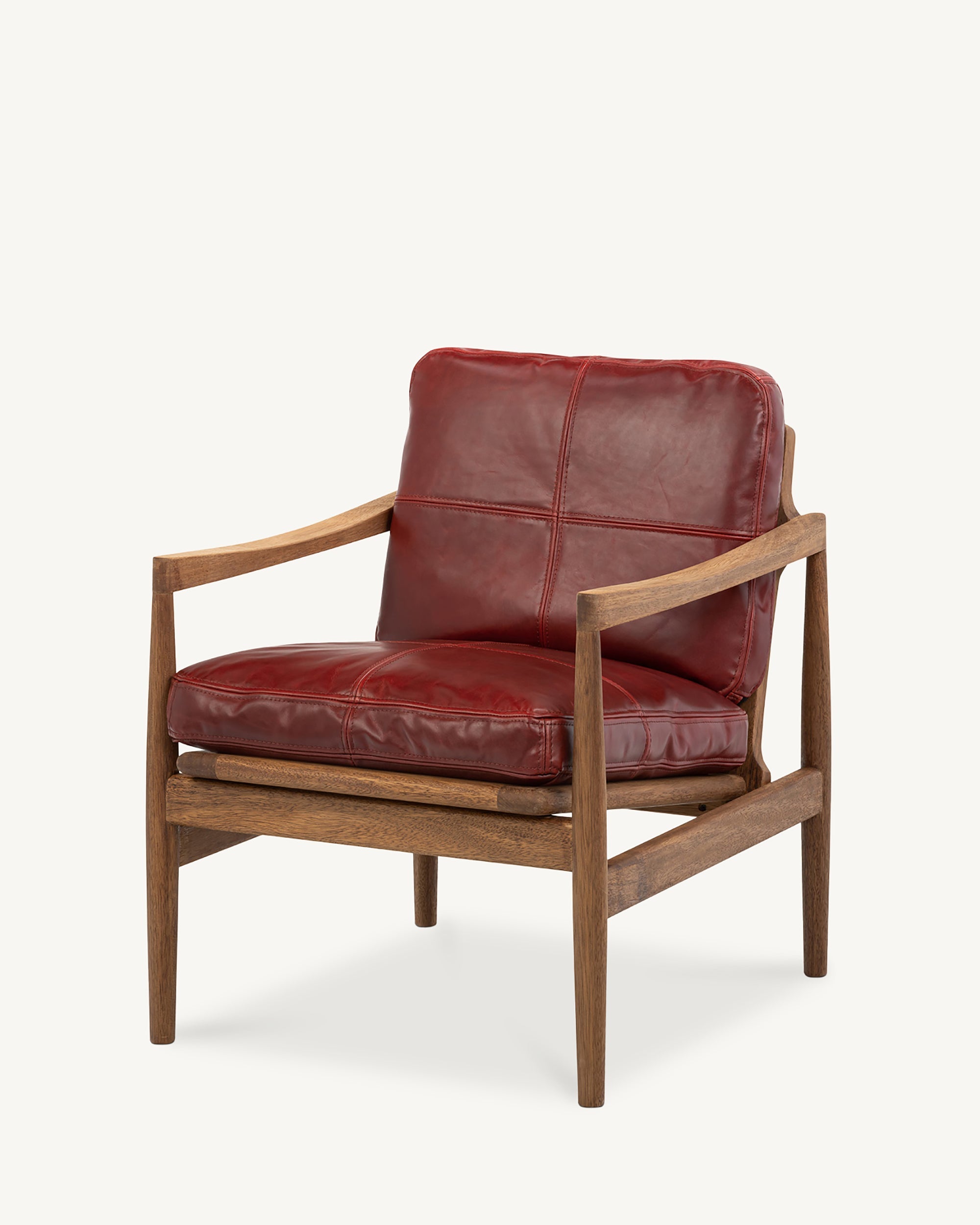 Den Armchair Walnut Frame Red Leather