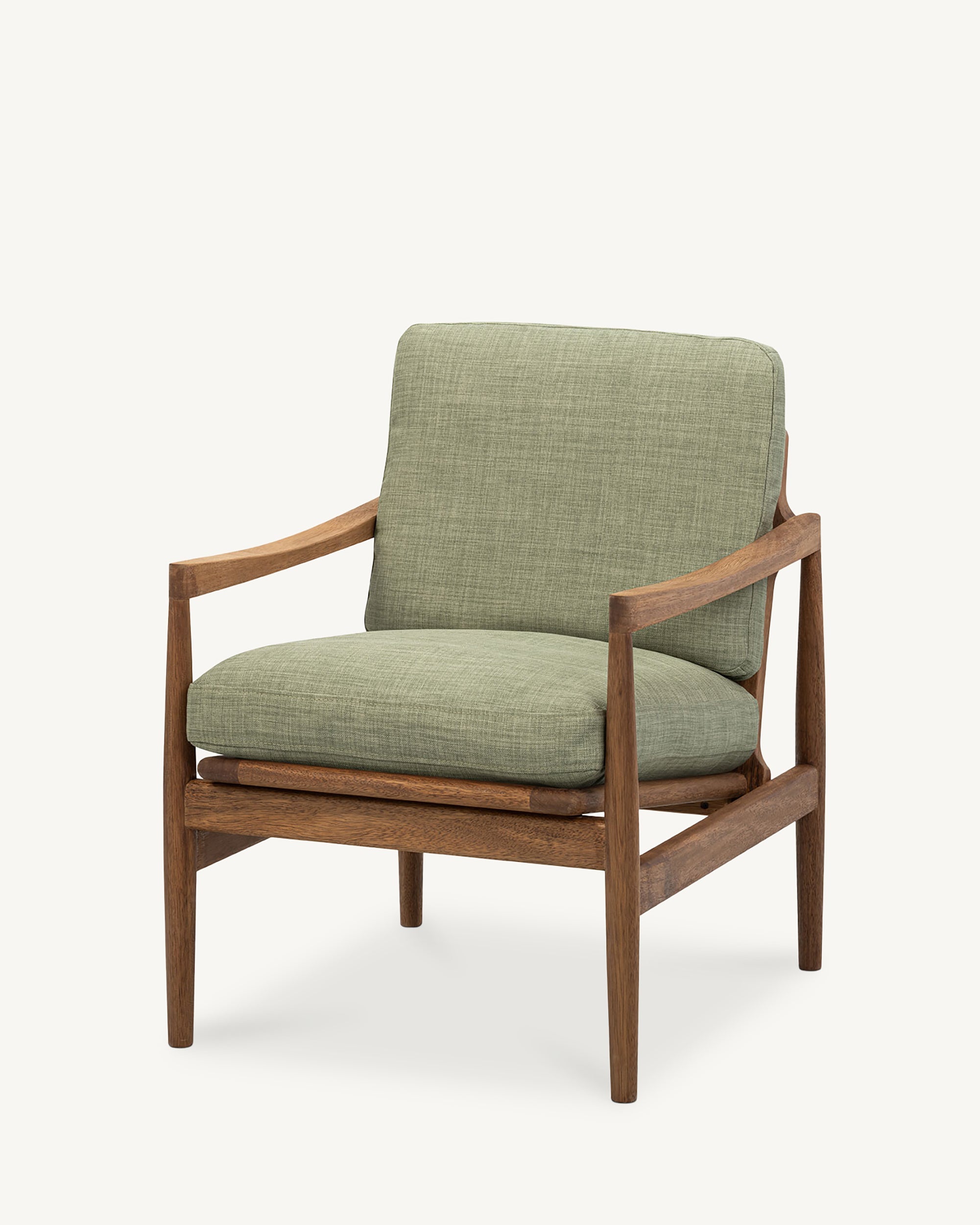 Den Armchair Walnut Frame Sage Green Fabric