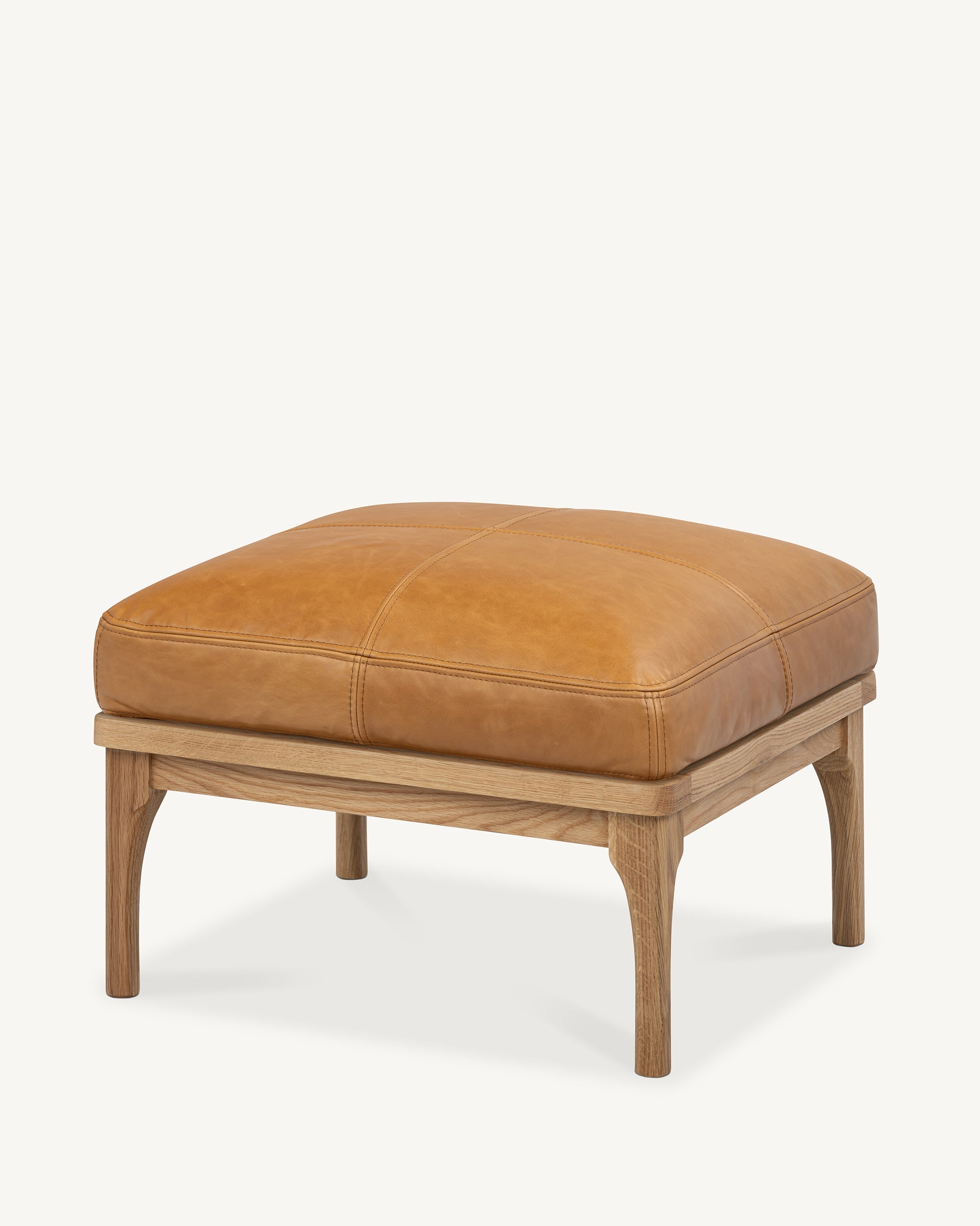 Den Footstool Oak Frame Tan Leather