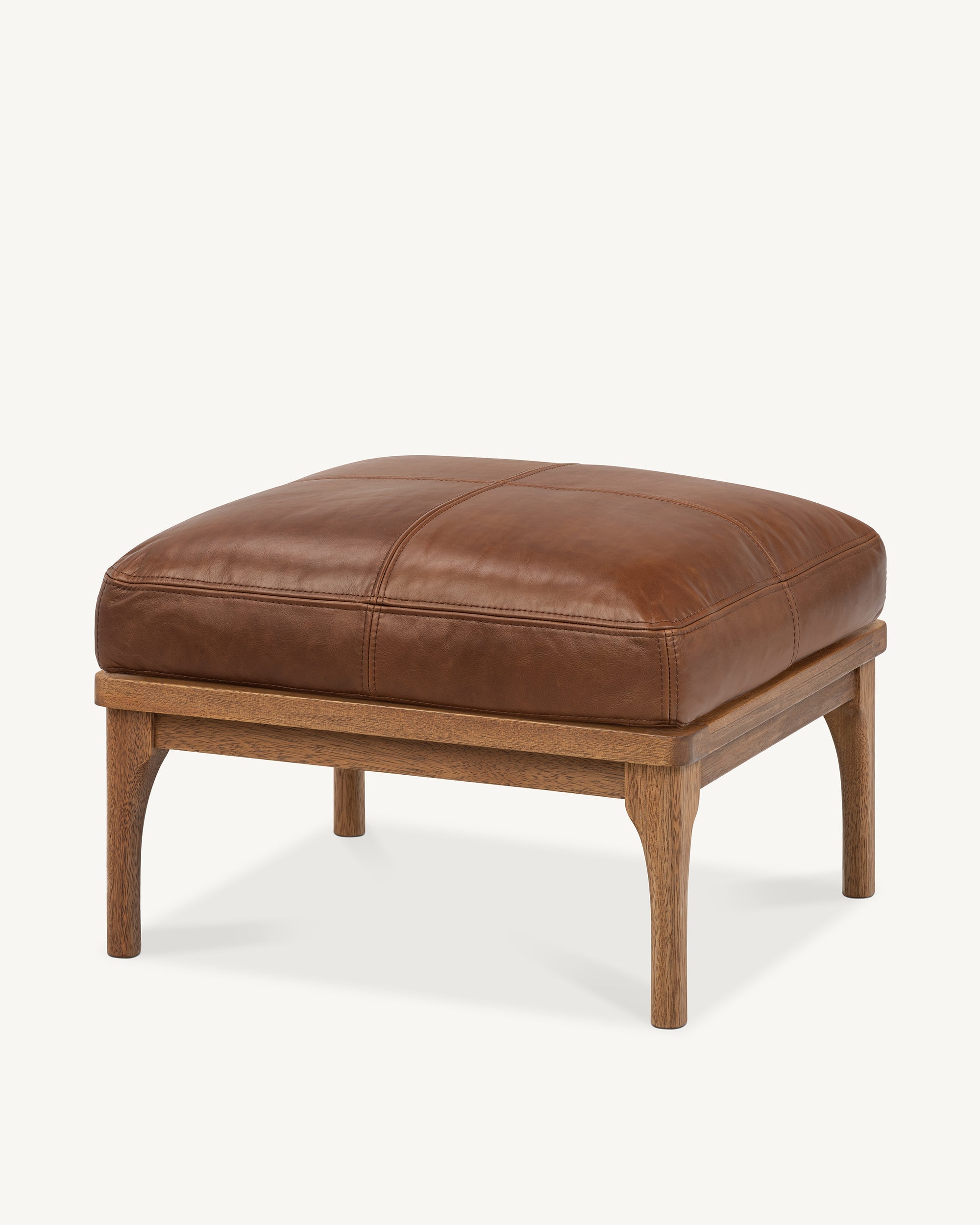 Den Footstool Walnut Frame Brown Leather