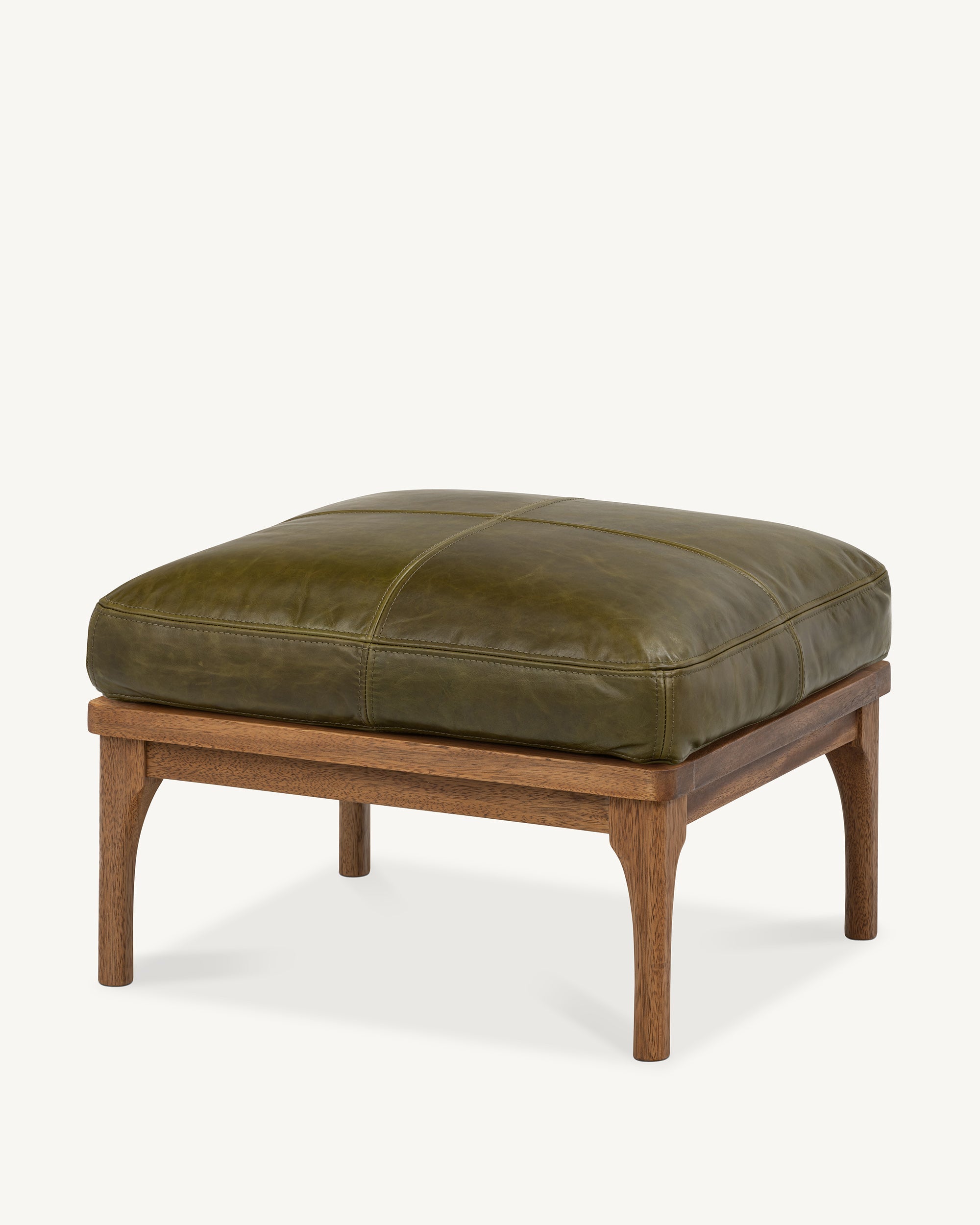 Den Footstool Walnut Frame Green Leather