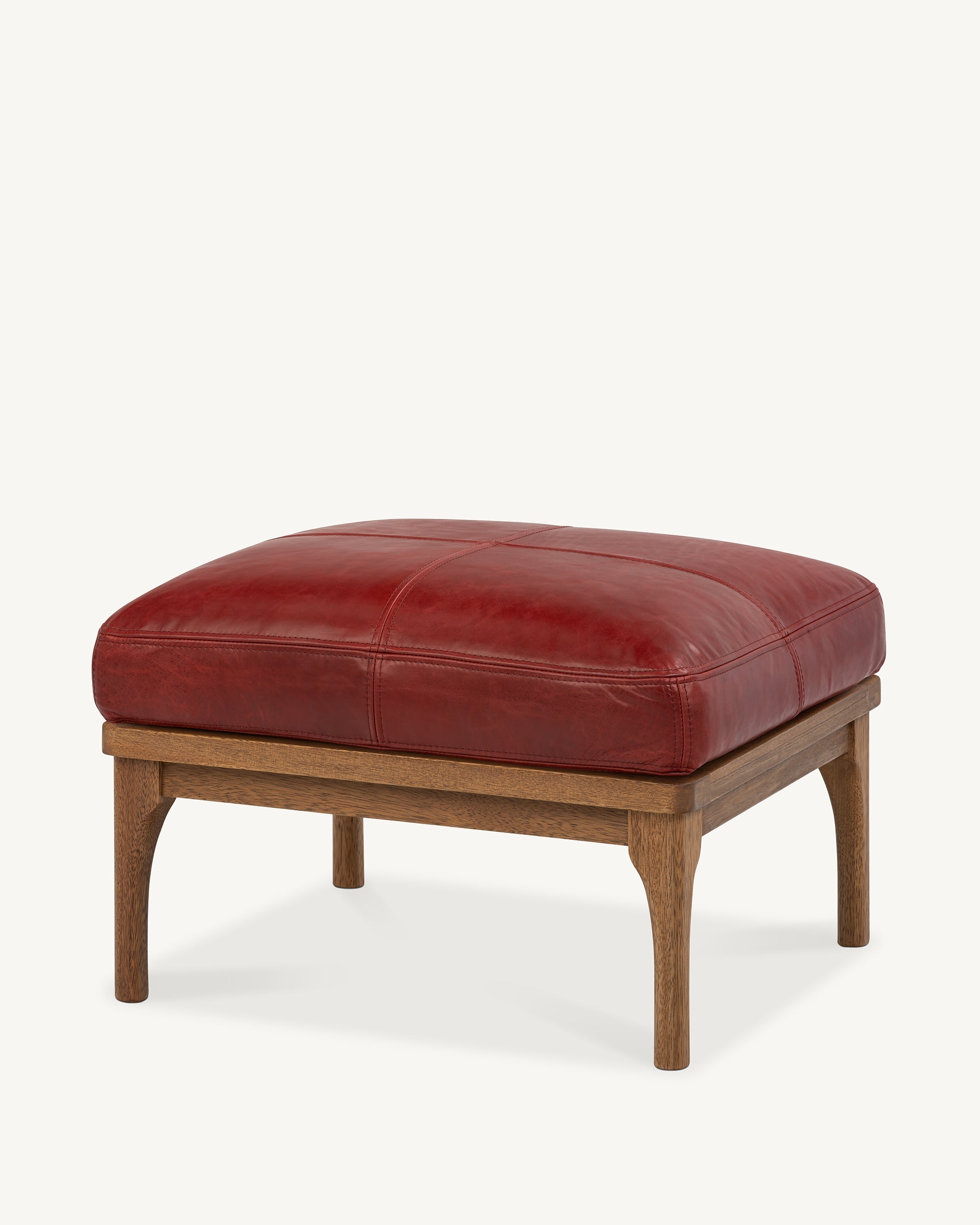 Den Footstool Walnut Frame Red Leather