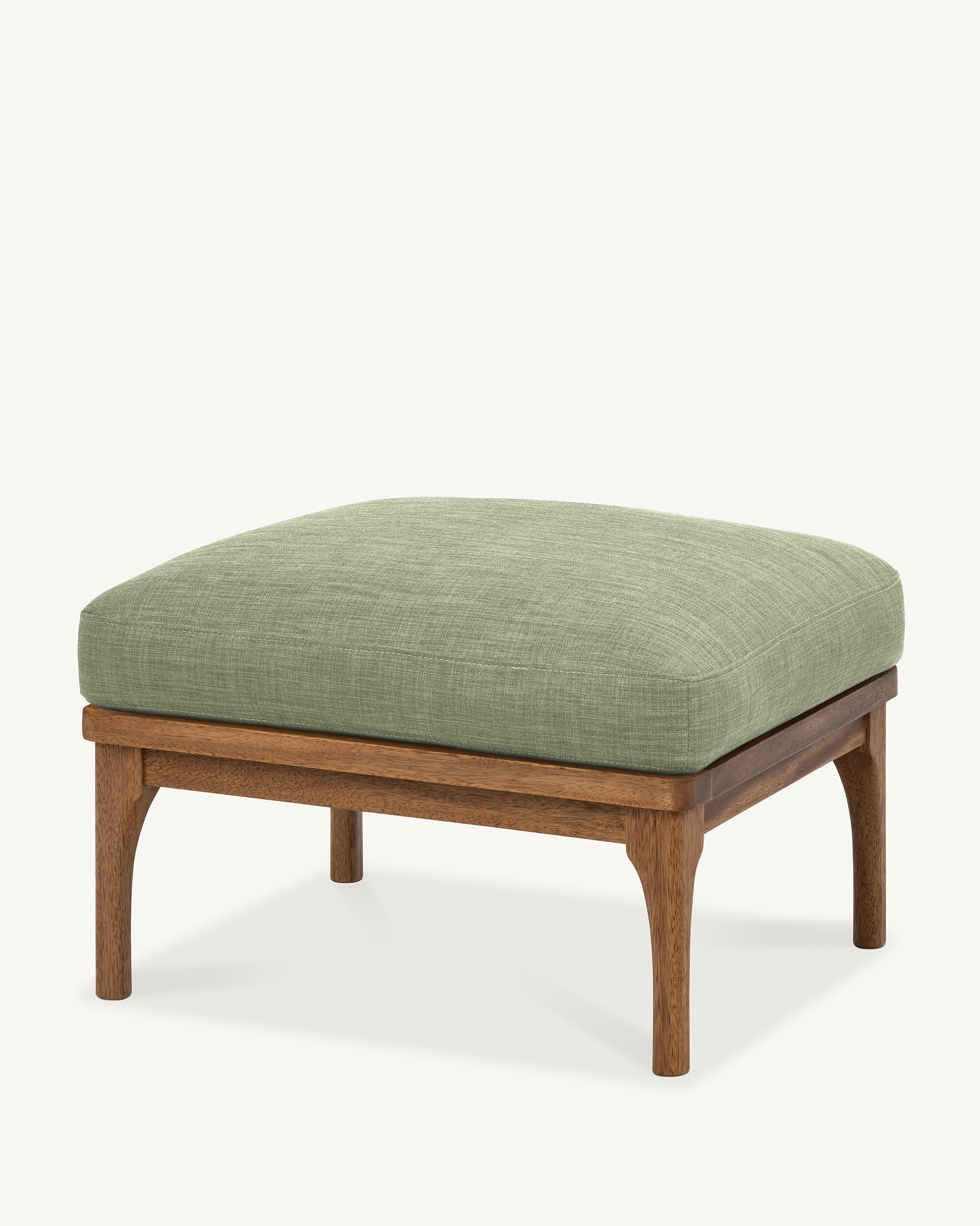 Den Footstool Walnut Frame Sage Green Fabric