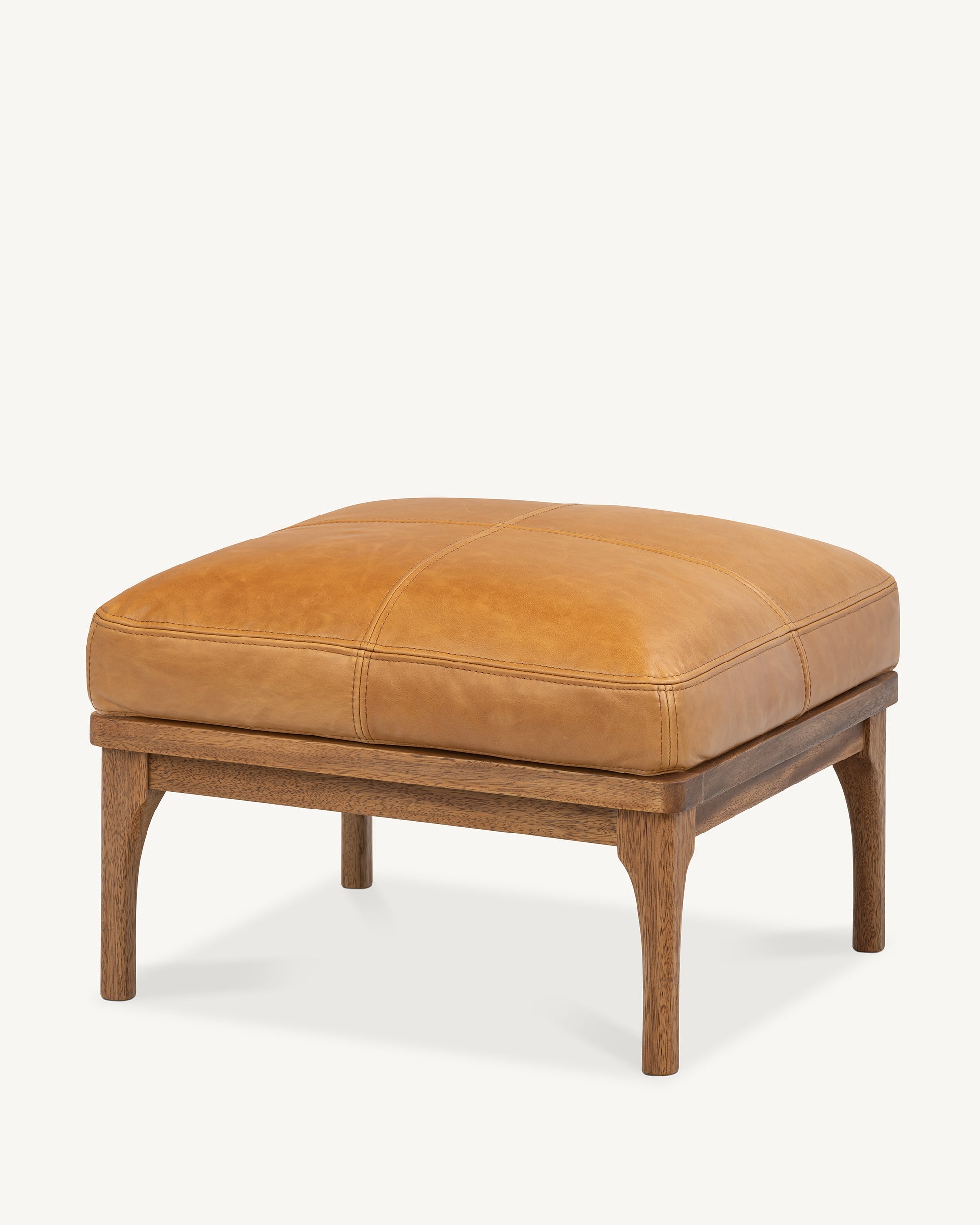 Den Footstool Walnut Frame Tan Leather