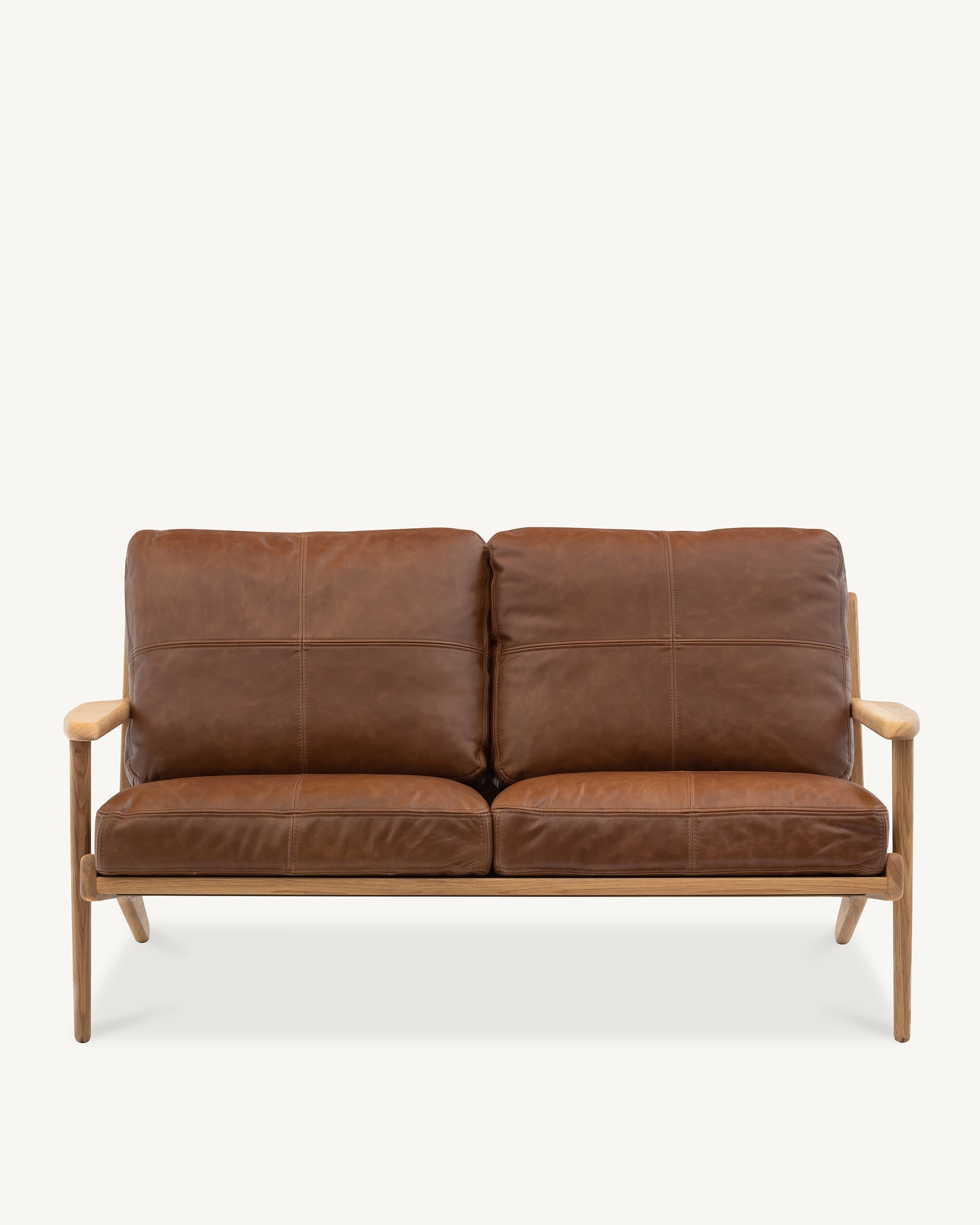 Map 2 Seat Sofa Oak Frame Brown Leather