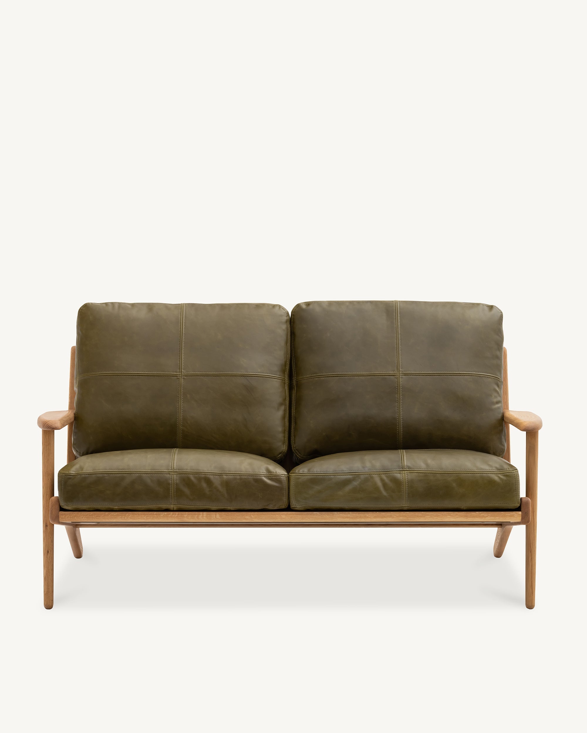 Map 2 Seat Sofa Oak Frame Green Leather
