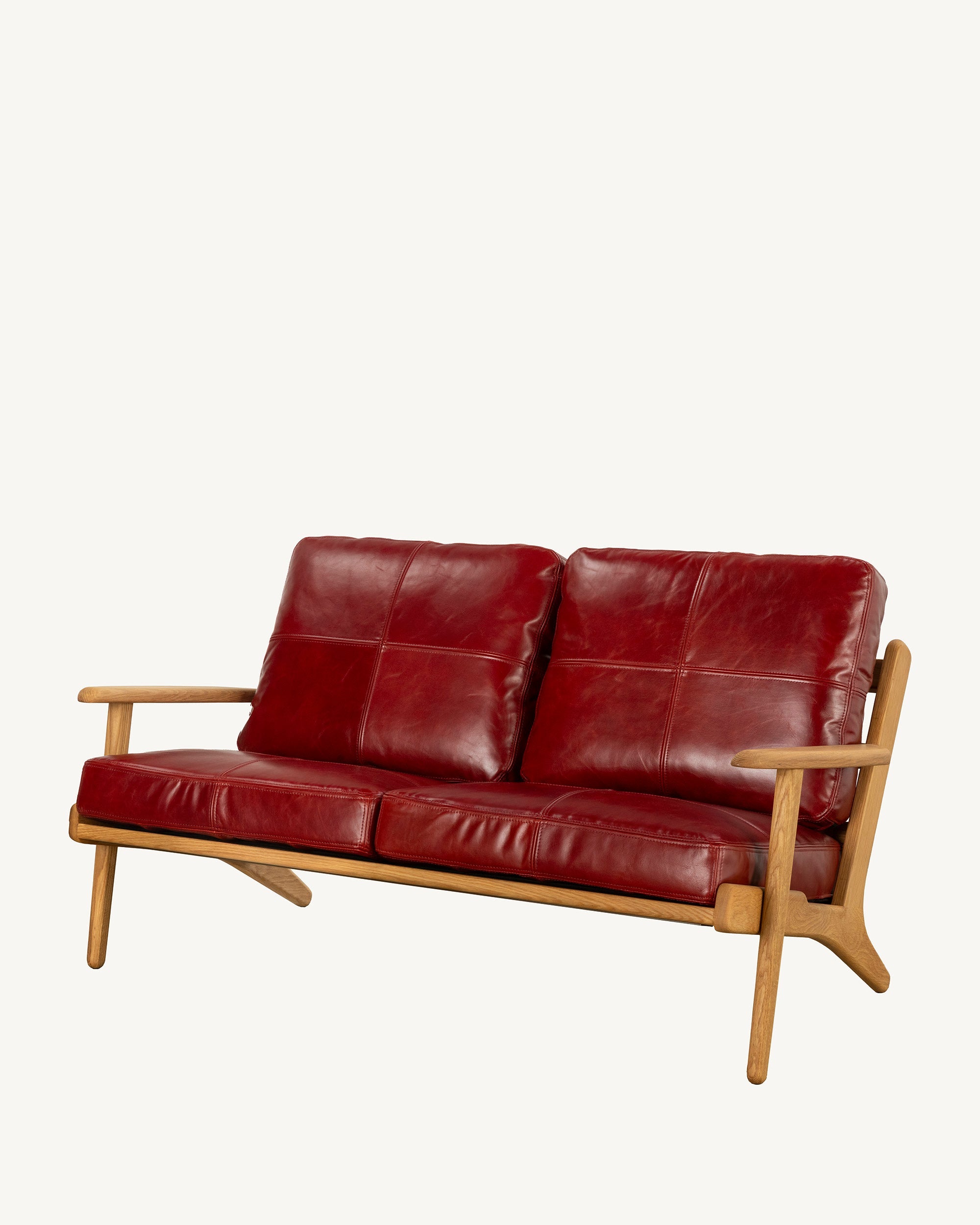 Map 2 Seat Sofa Oak Frame Red Leather