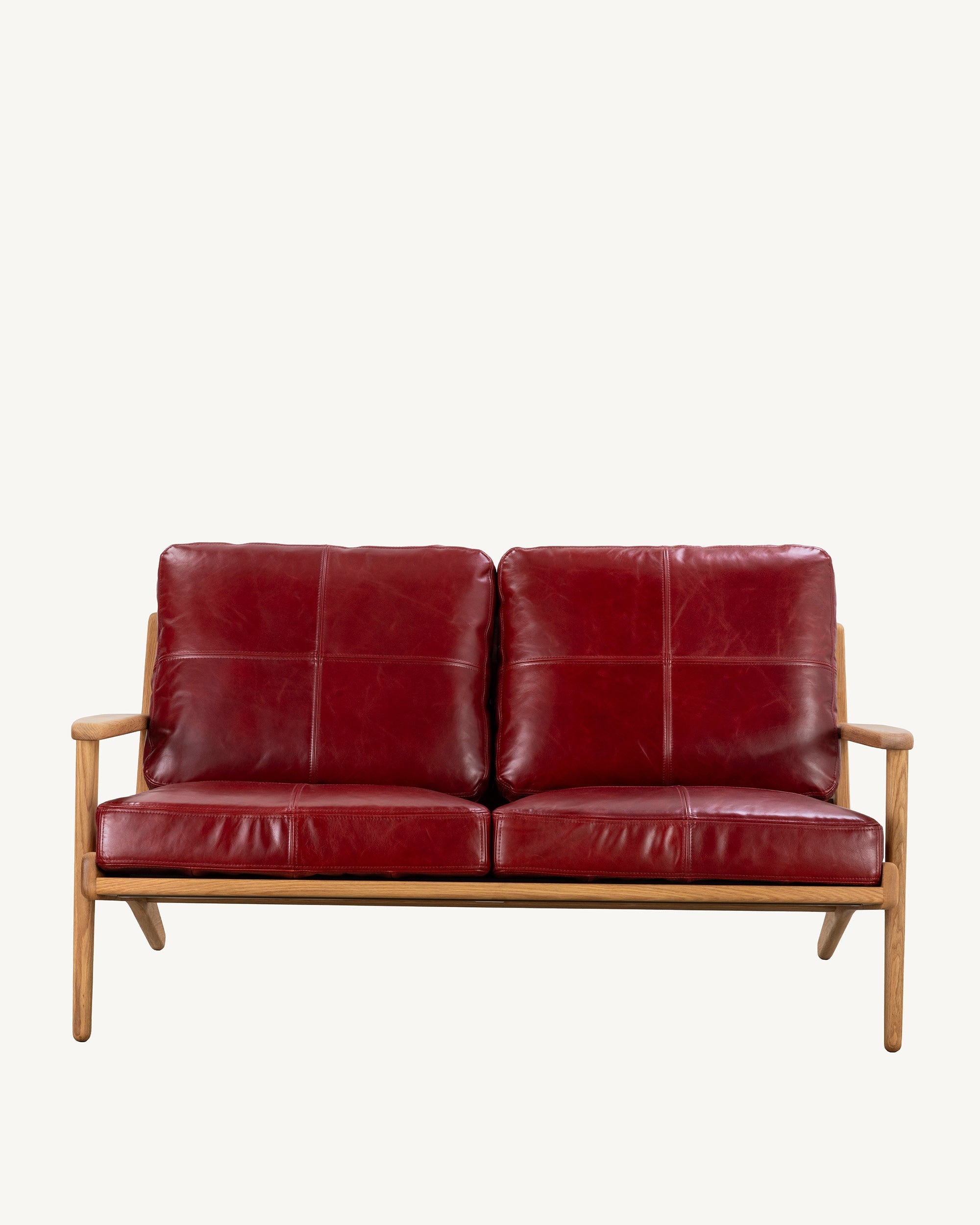 Map 2 Seat Sofa Oak Frame Red Leather