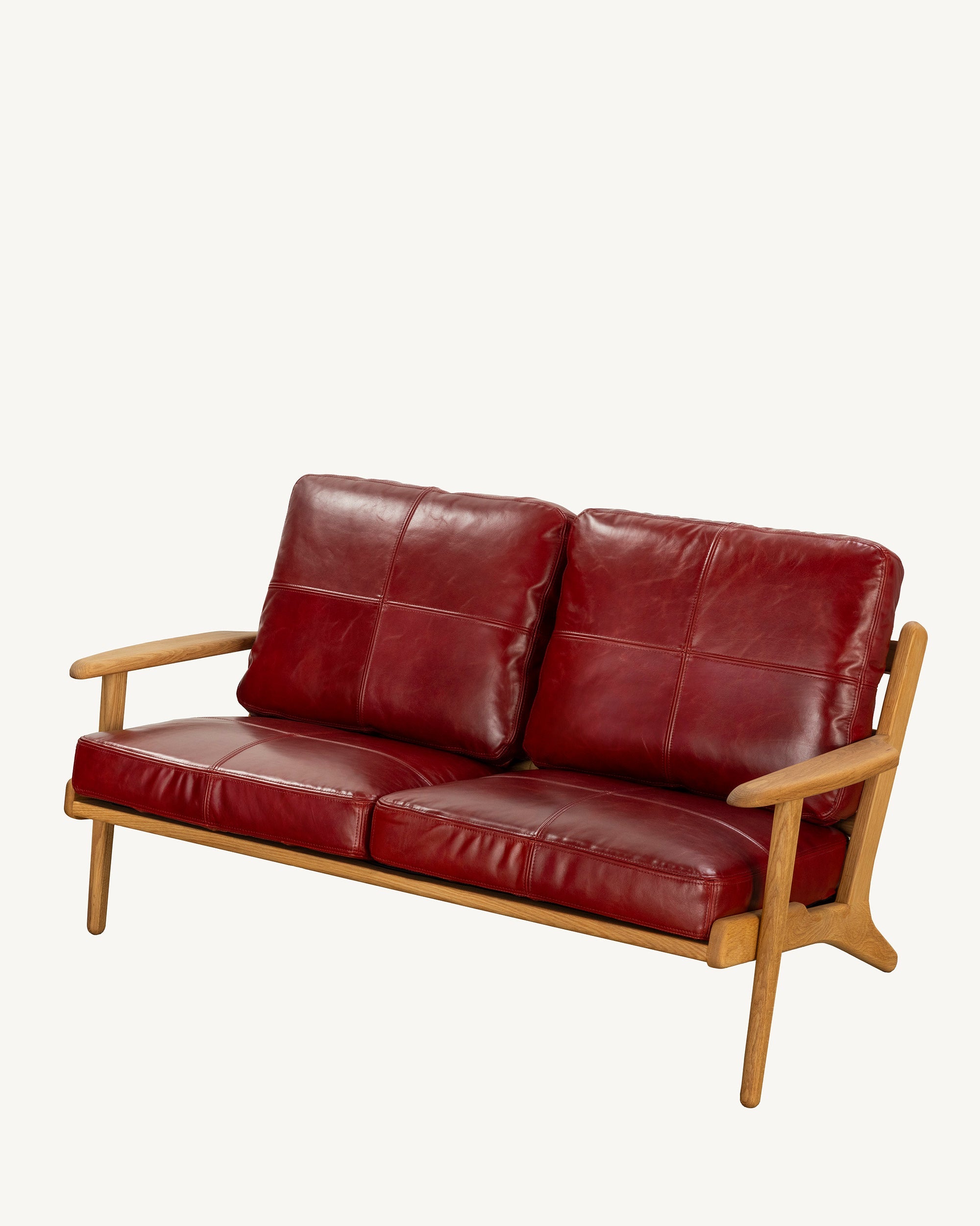 Map 2 Seat Sofa Oak Frame Red Leather