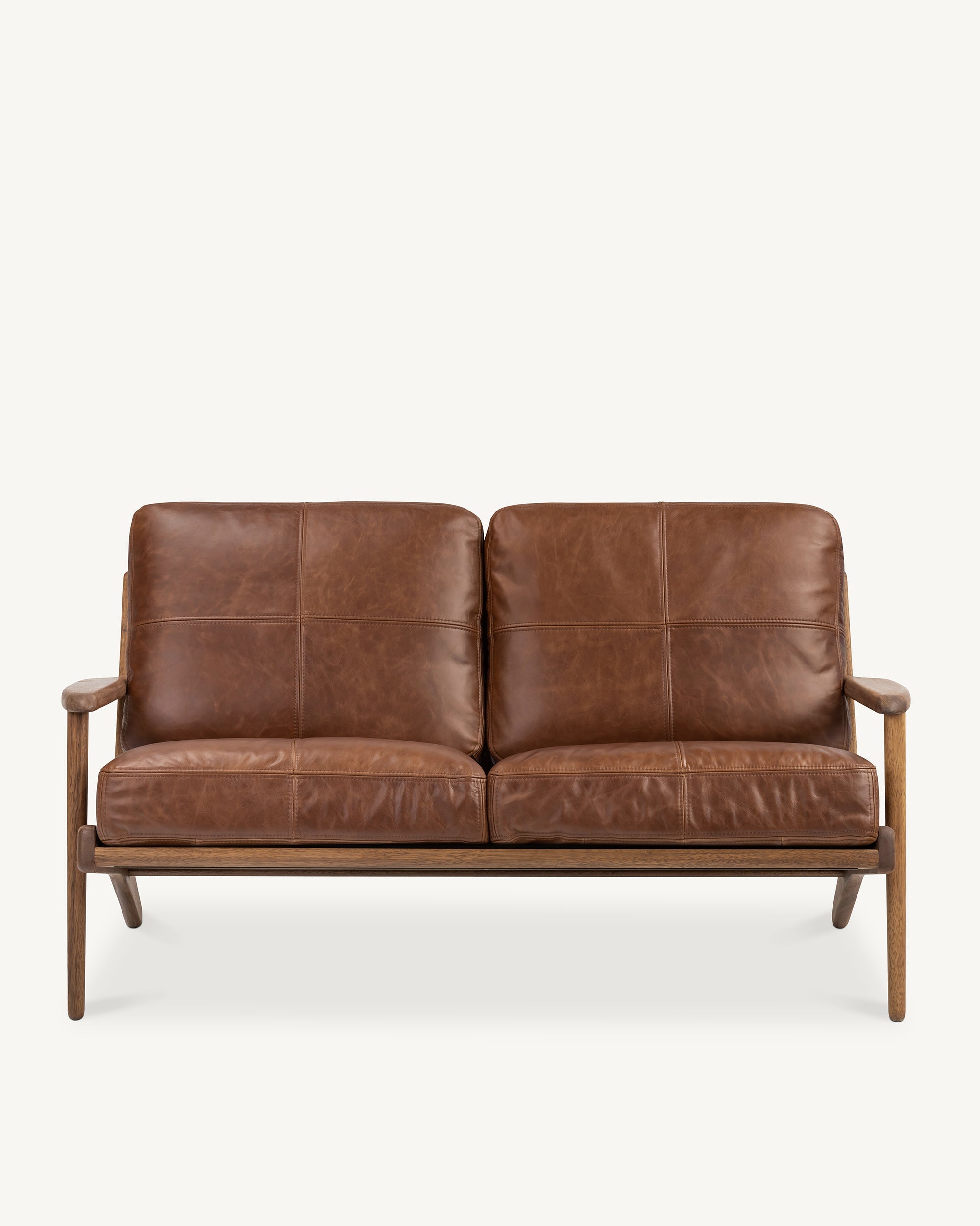 Map 2 Seat Sofa Walnut Frame Brown Leather