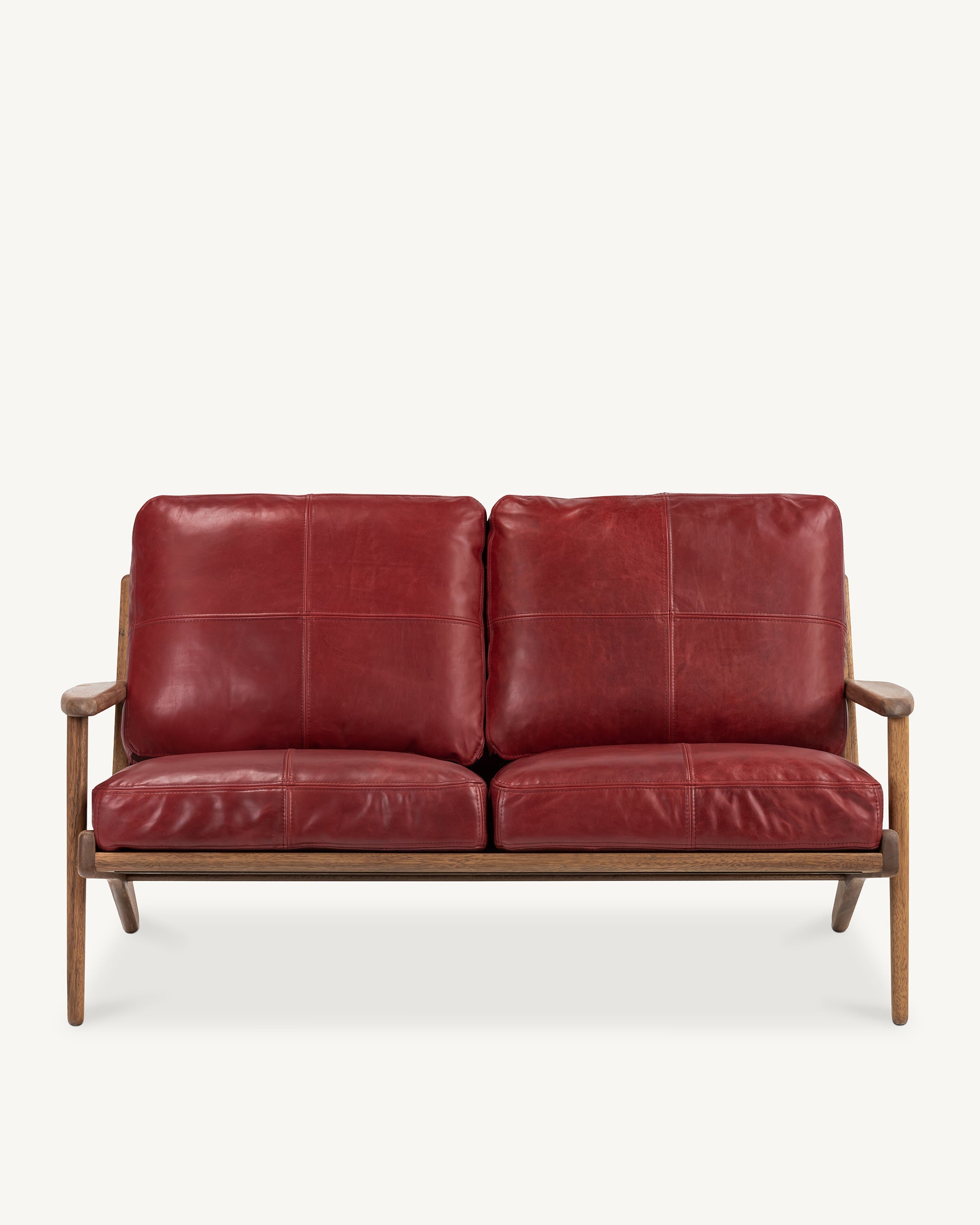 Map 2 Seat Sofa Walnut Frame Red Leather