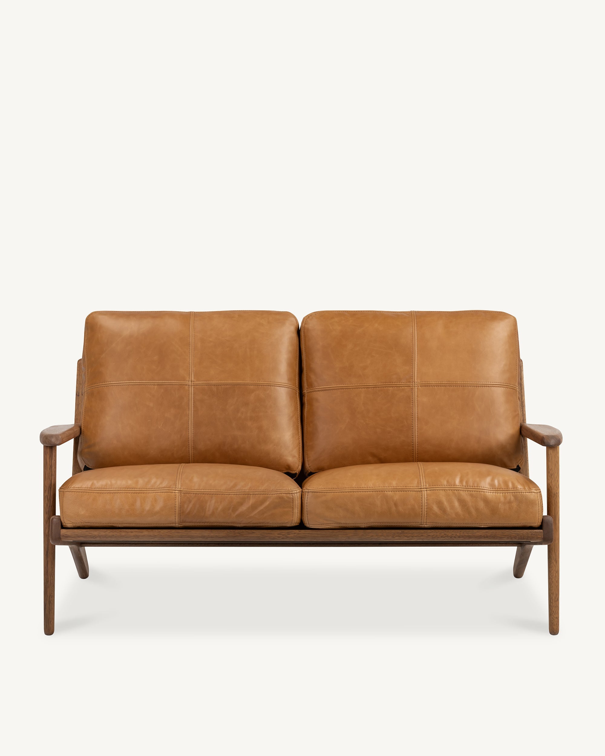 Map 2 Seat Sofa Walnut Frame Tan Leather