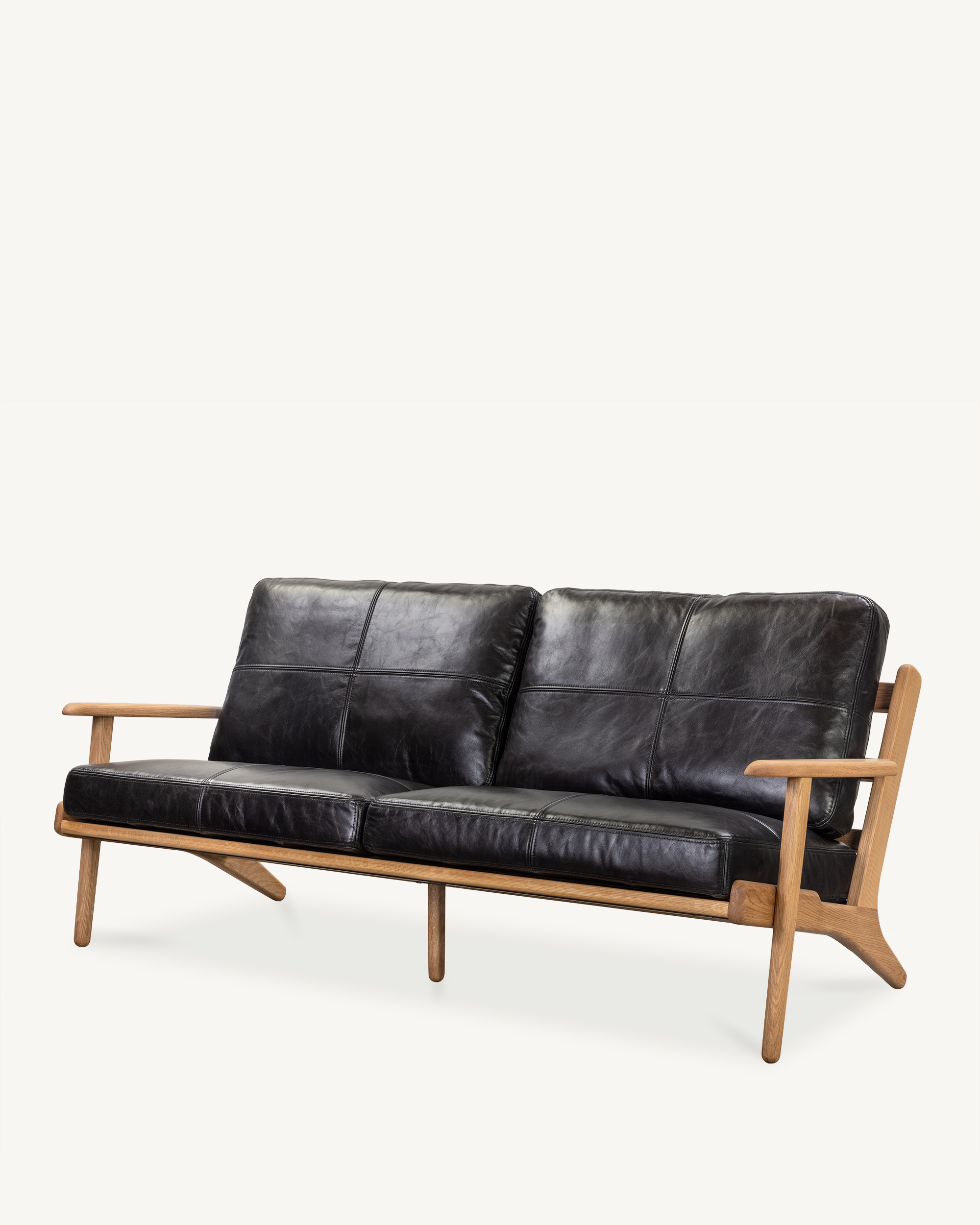 Map 3 Seat Sofa (Oak/Black Leather) - Special Order