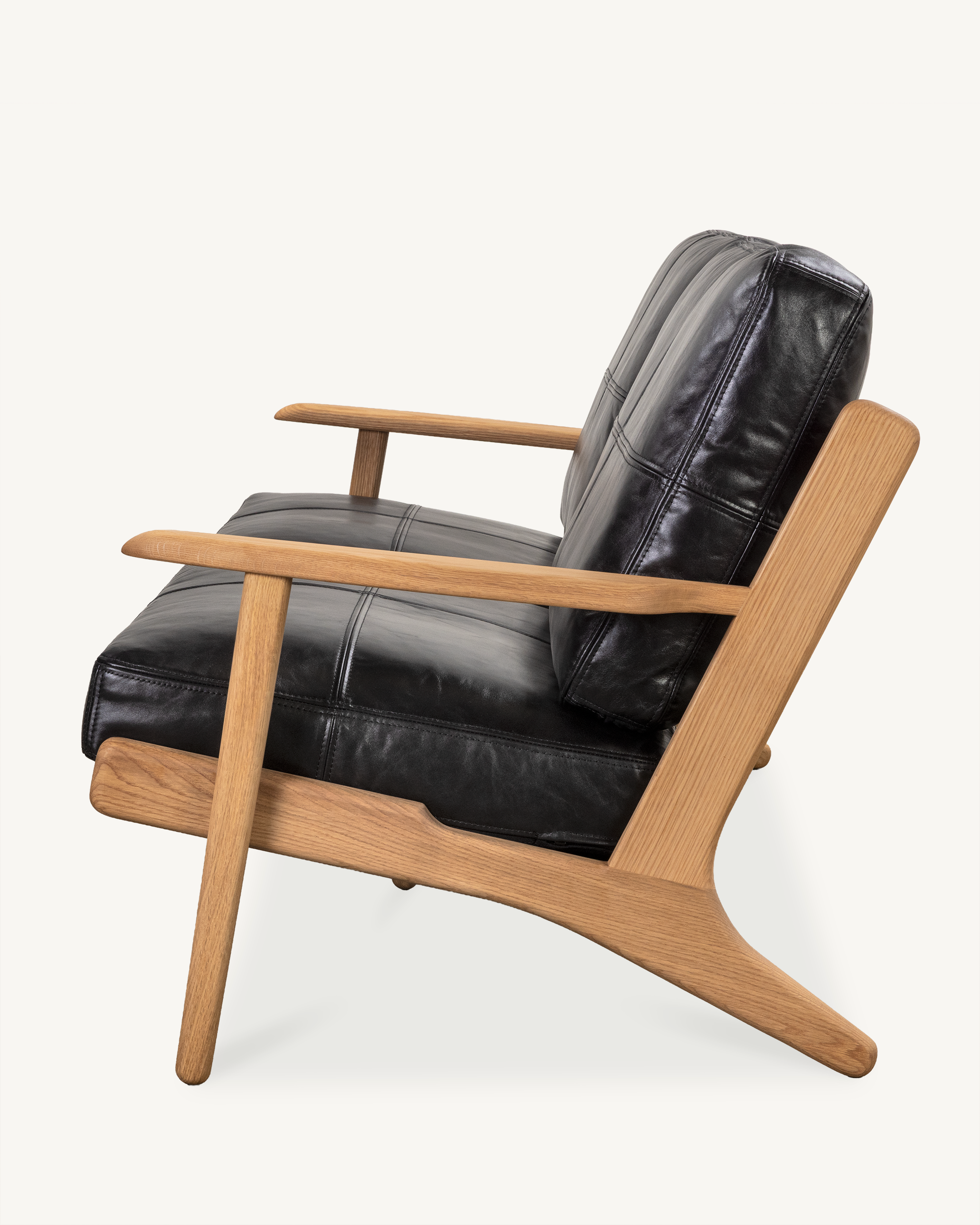 Map 3 Seat Sofa (Oak/Black Leather) - Special Order
