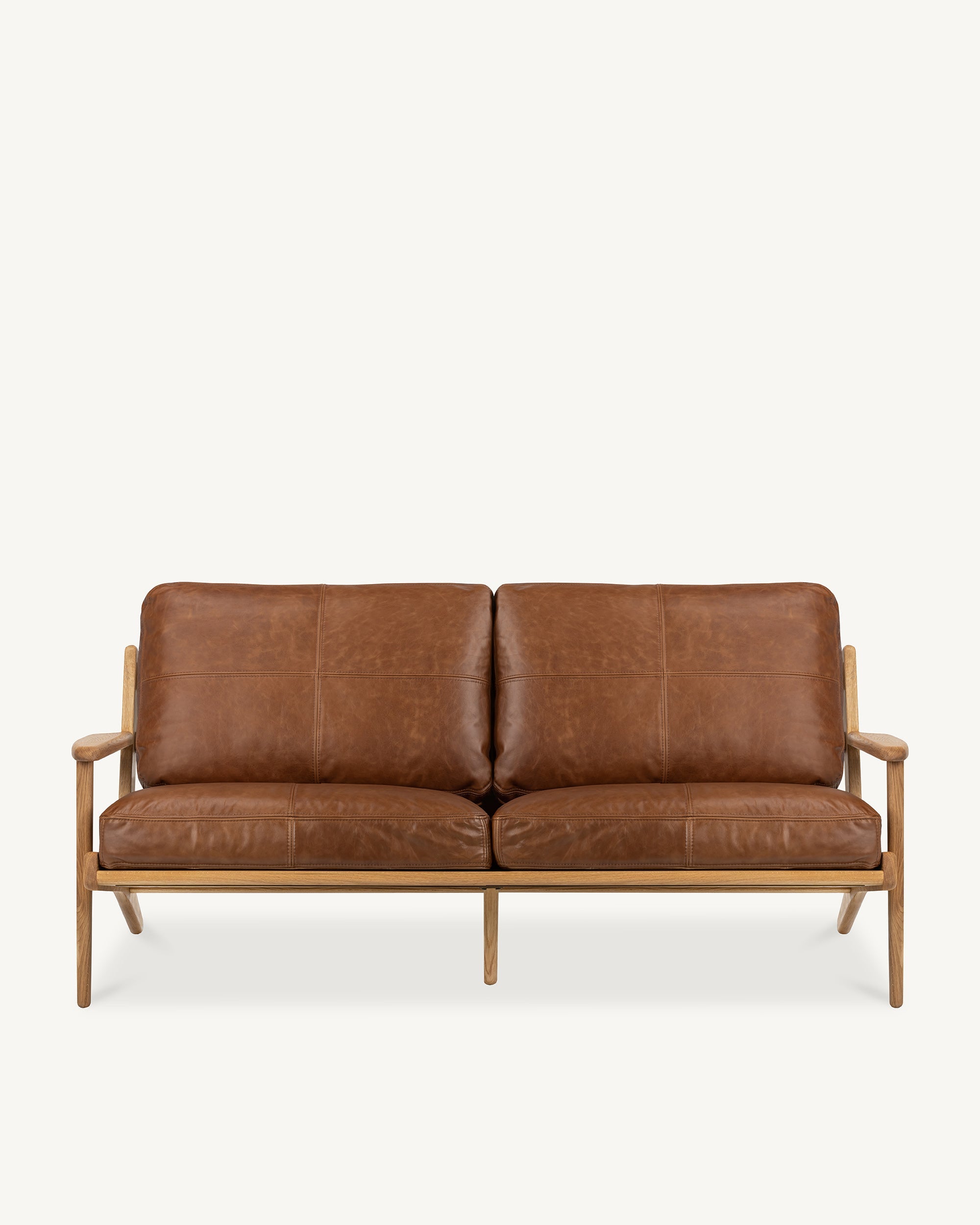 Map 3 Seat Sofa Oak Frame Brown Leather