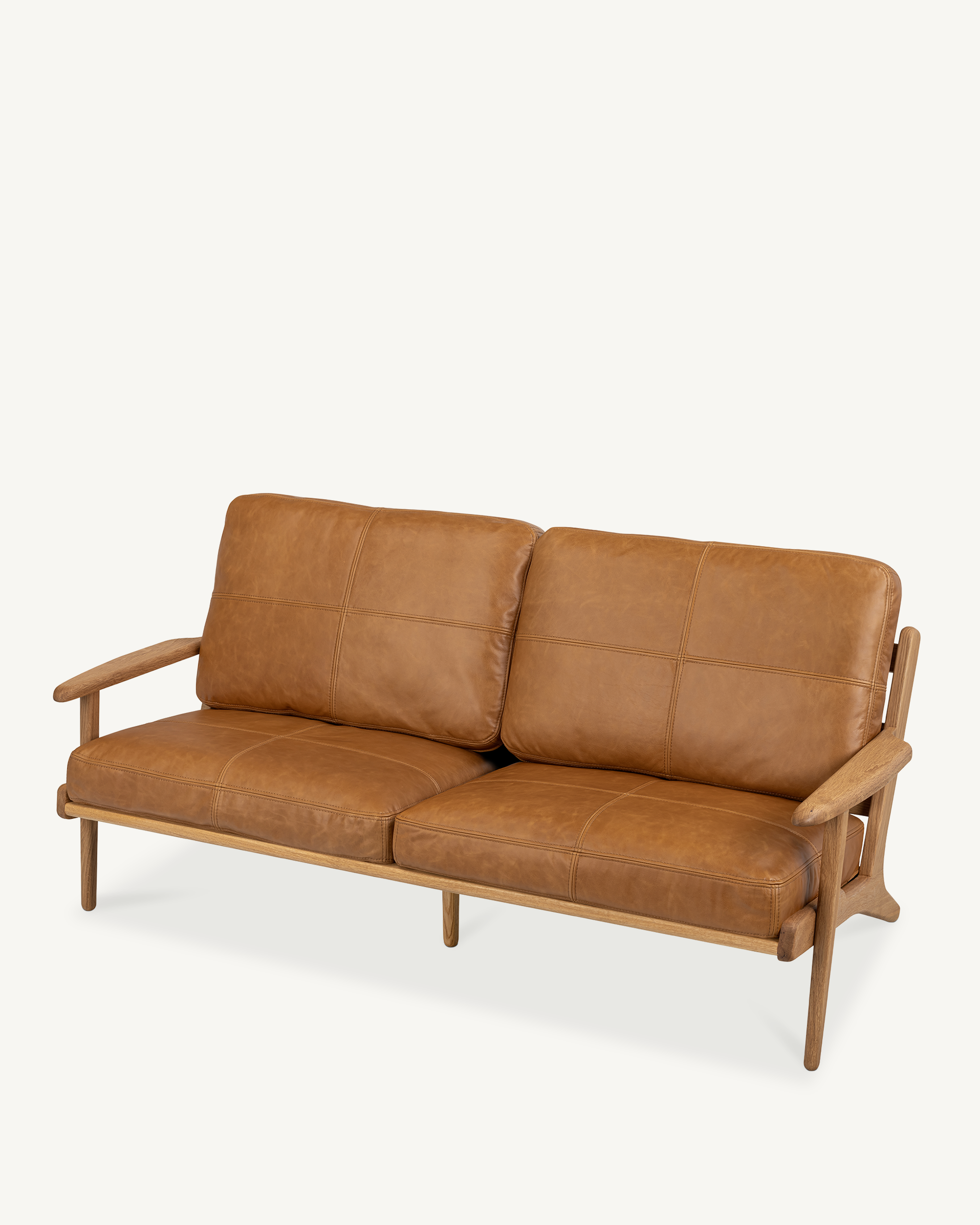 Map 3 Seat Sofa - Oak & Leather