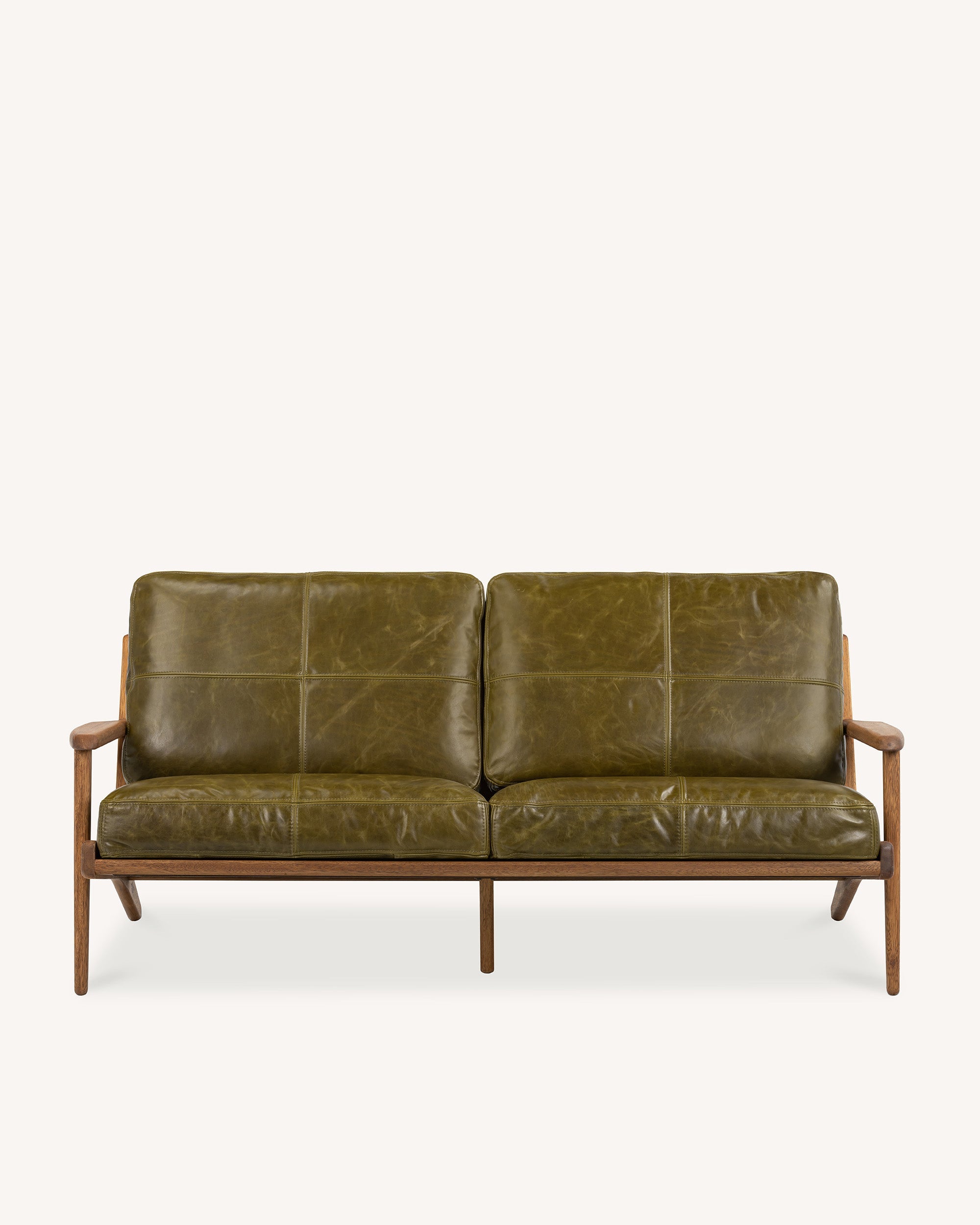 Map 3 Seat Sofa Walnut Frame Green Leather