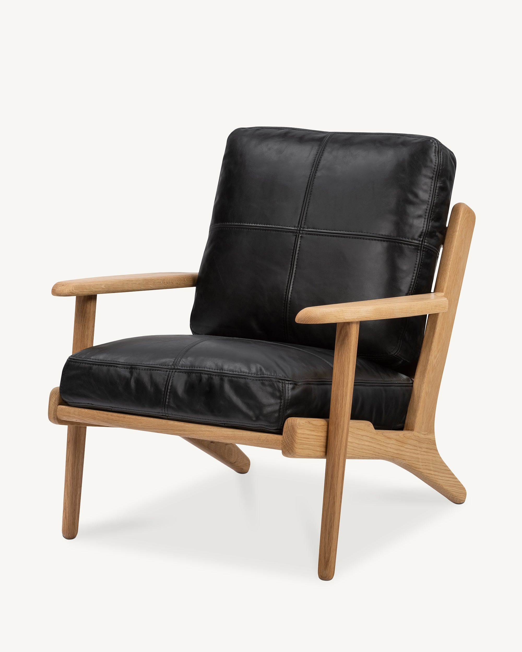 Map Armchair Oak Frame Black Leather