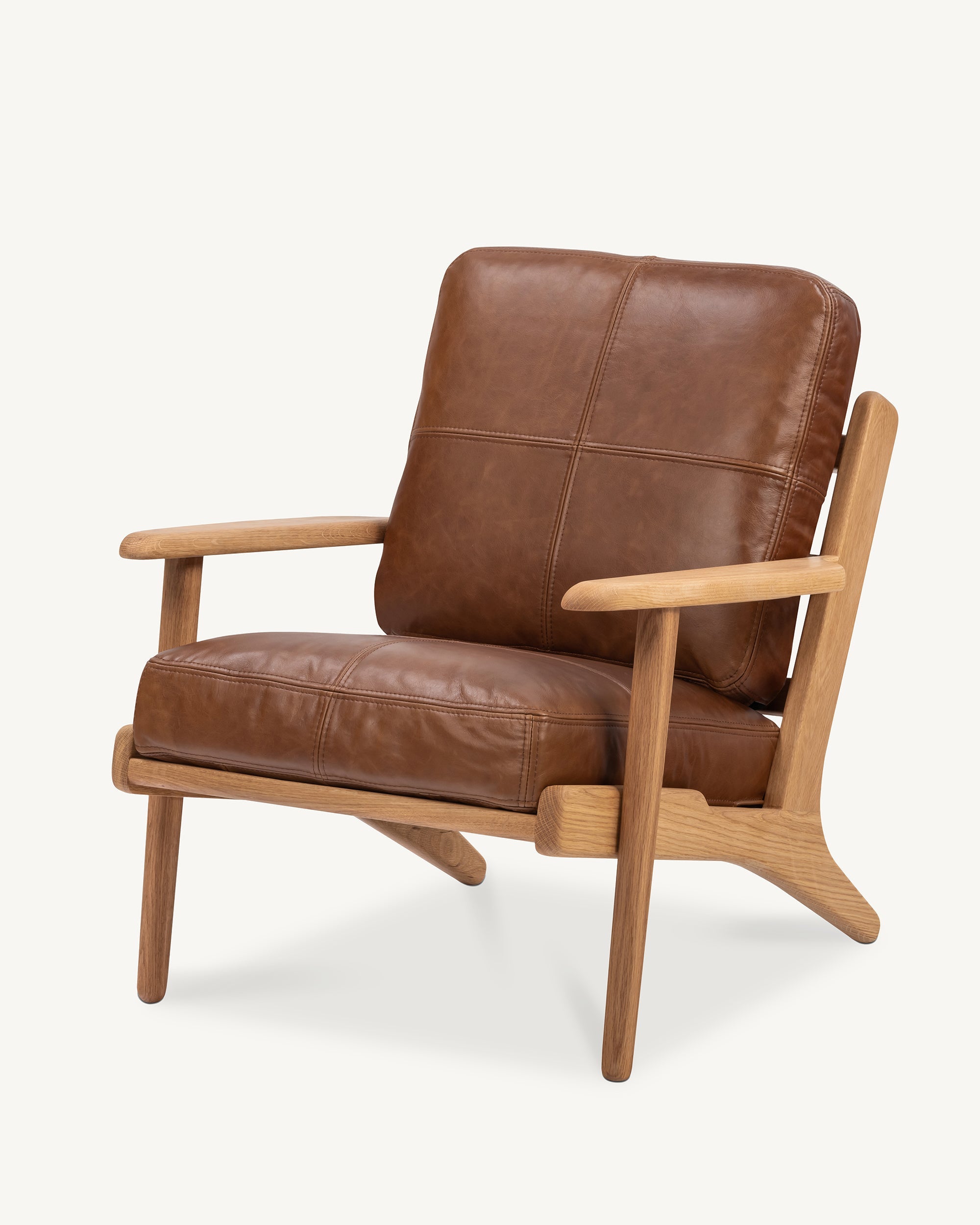 Map Armchair Oak Frame Brown Leather