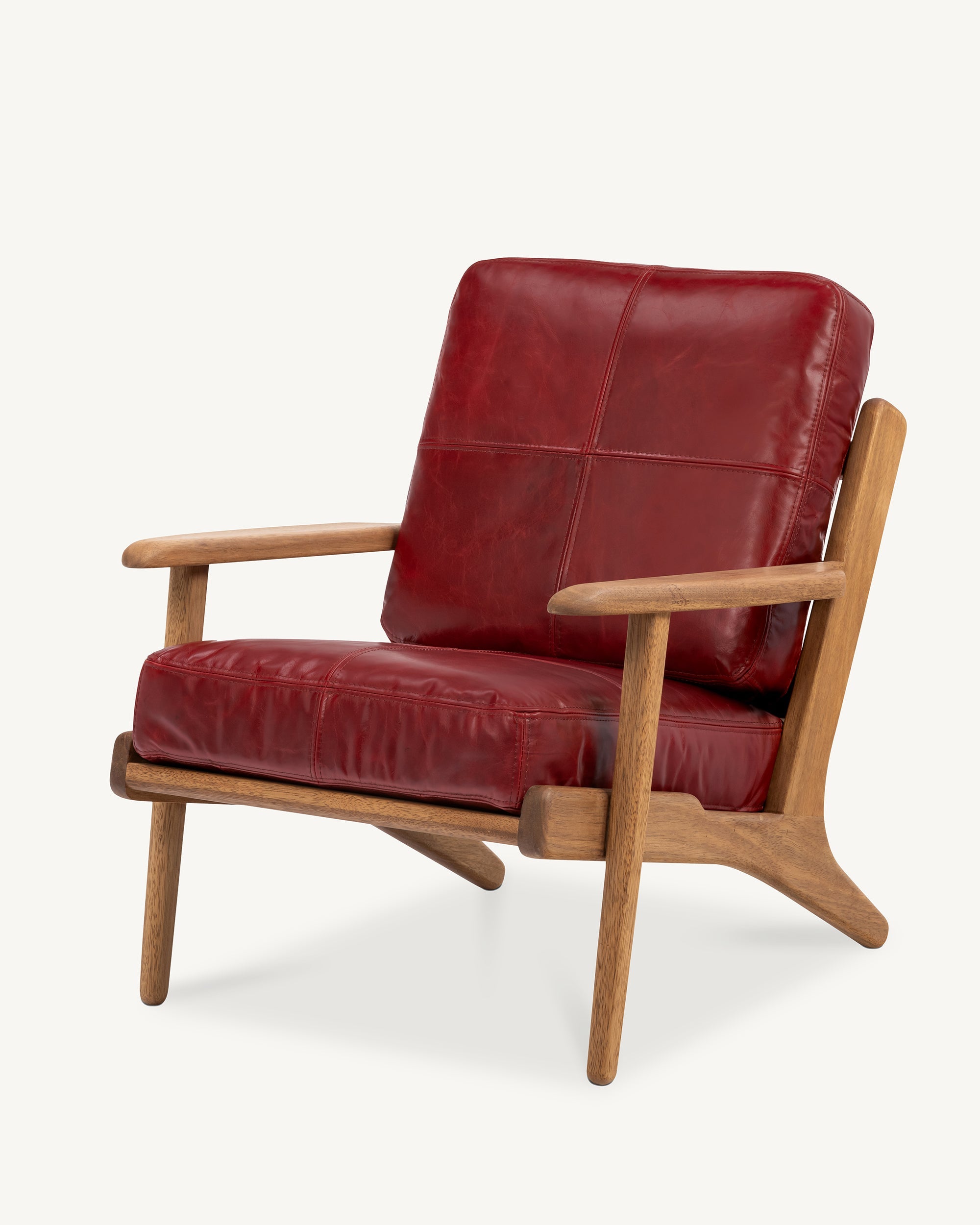 Map Armchair Walnut Frame Red Leather