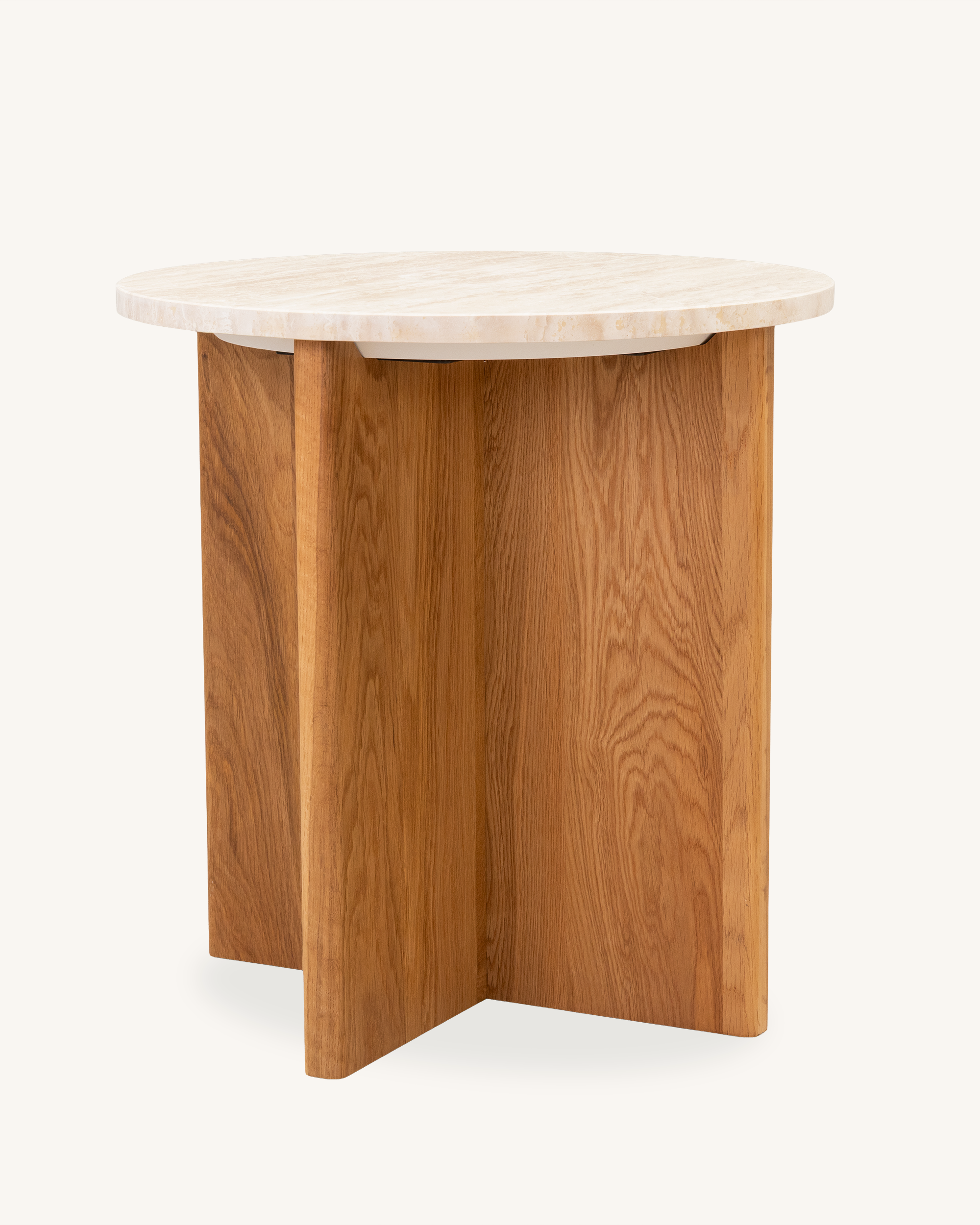 Forest Oak & Travertine Round Side Table