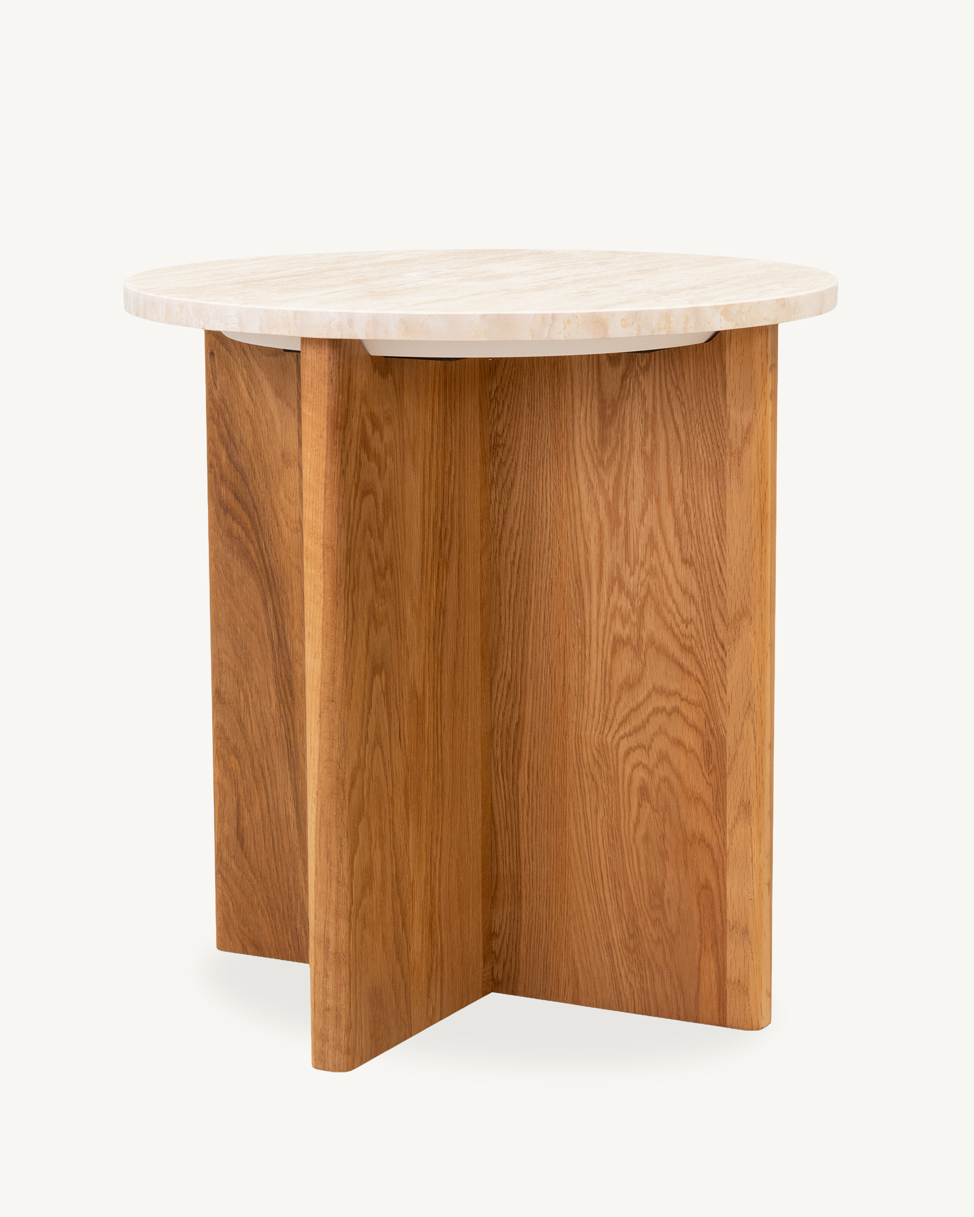 Forest Oak & Travertine Round Side Table