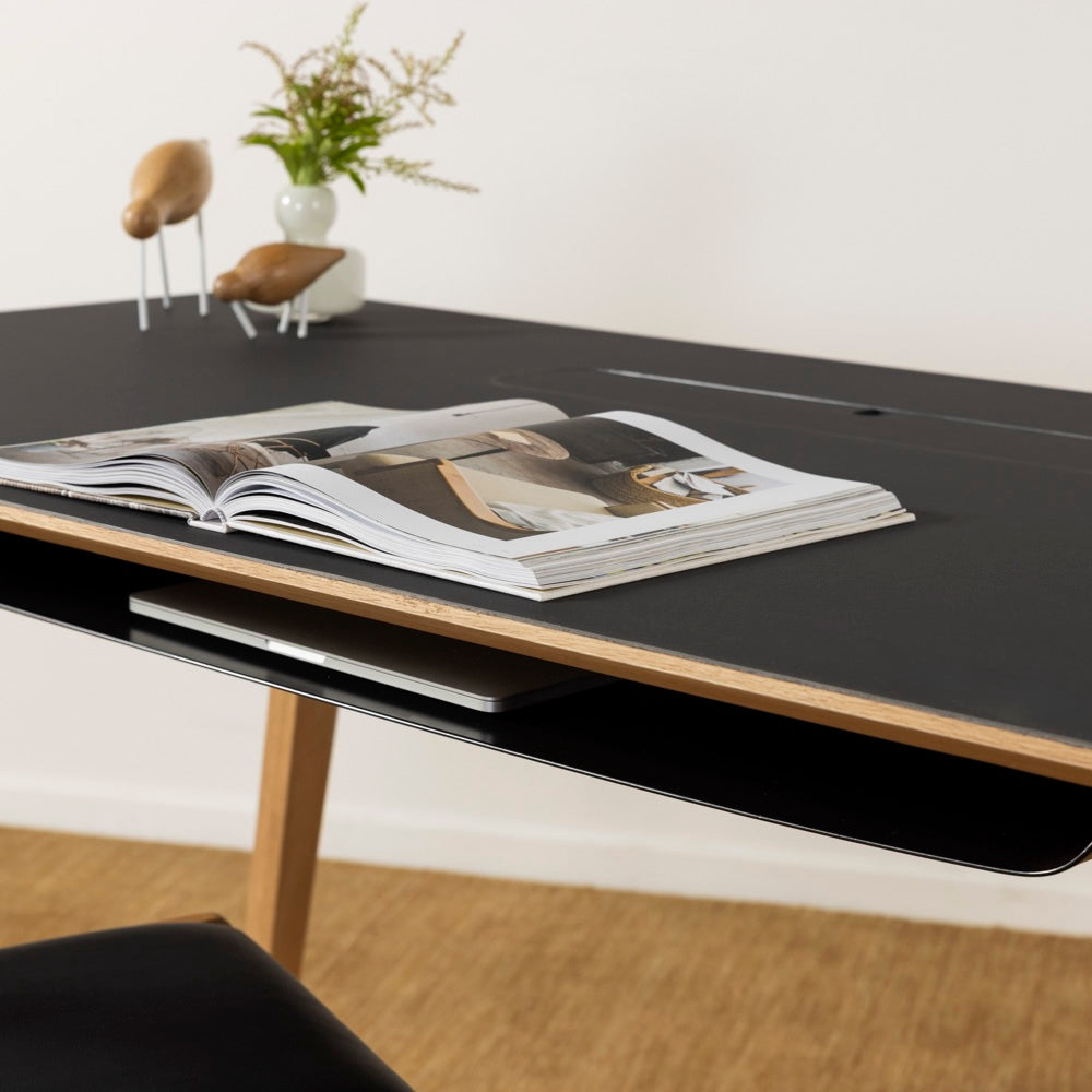 FIKA Oak Office Desk Charcoal Linoleum