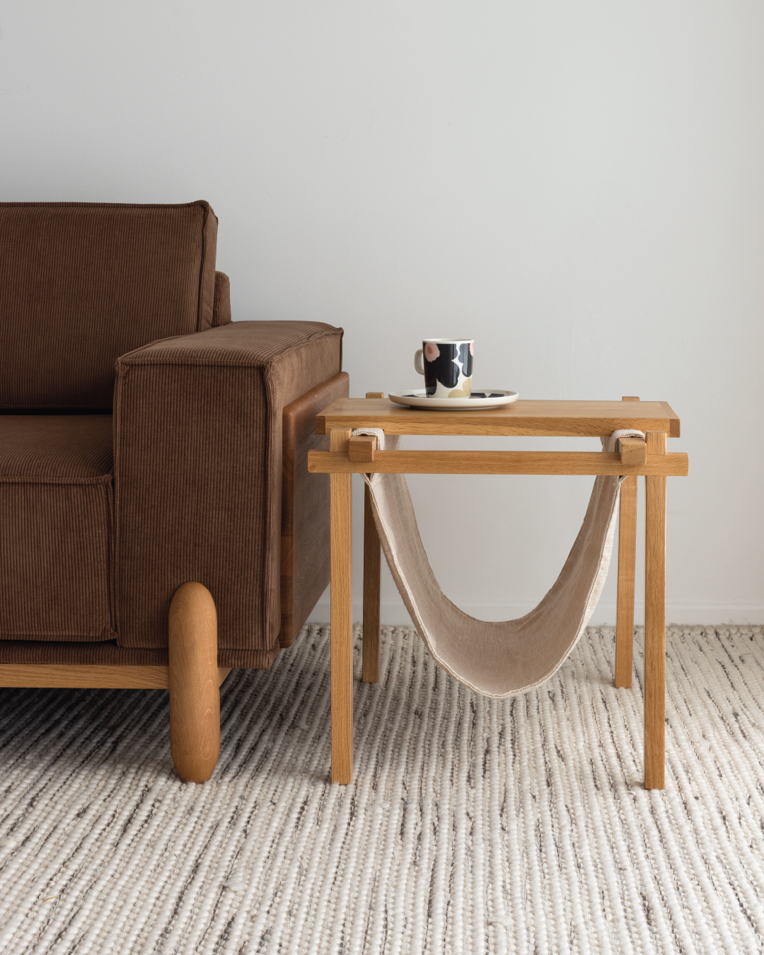 Forest Oak Side Table/Fabric Magazine Holder