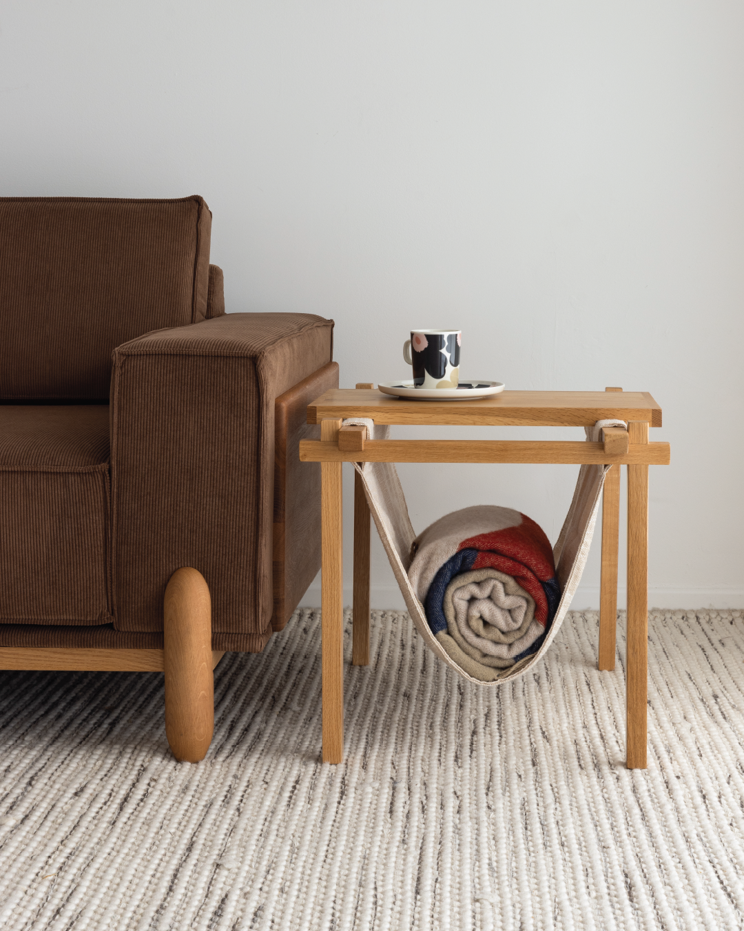 Forest Oak Side Table/Fabric Magazine Holder