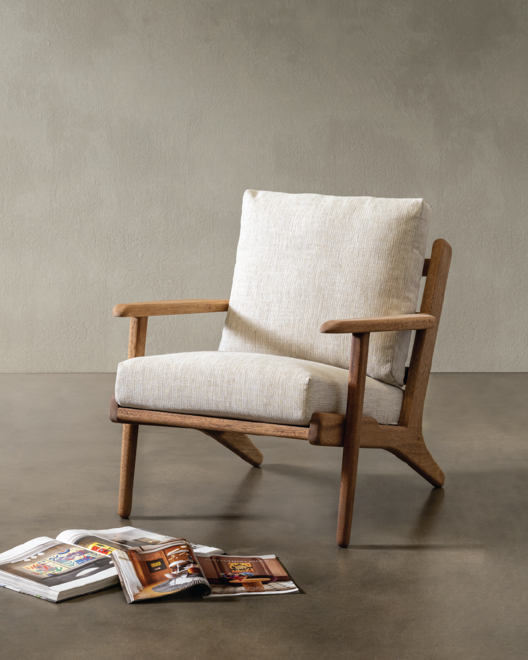 Map Armchair Walnut Frame Sandstone Fabric