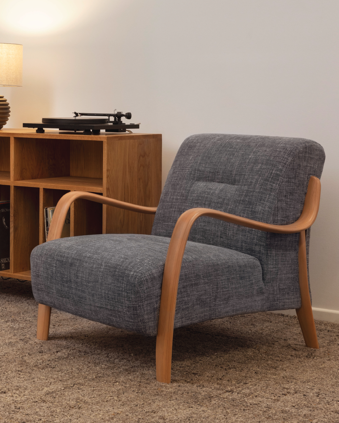 Beech Mid-Century Armchair Sea Haze